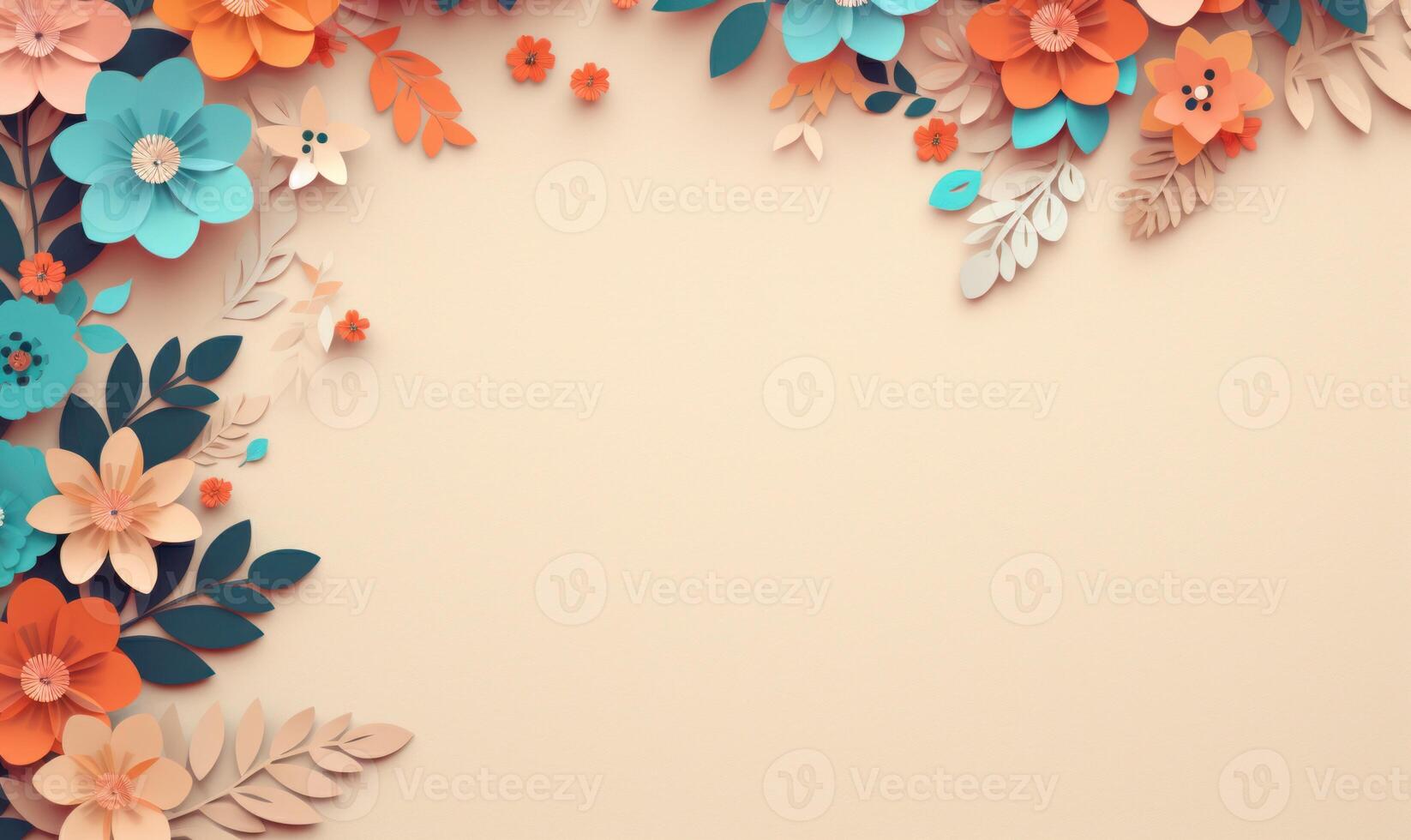 AI generated Abstract floral background paper cut style. Space for text photo