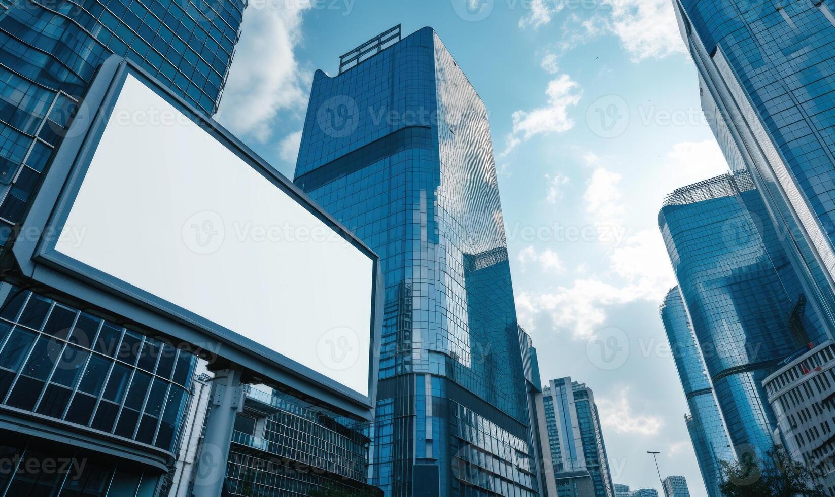 AI generated Blank street billboard on city street. Mockup of horizontal advertising stand in the street photo