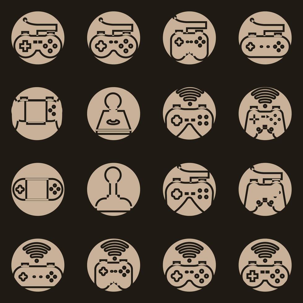 Game controller icons set on black background for graphic and web design. Simple vector sign. Internet concept symbol for website button or mobile app
