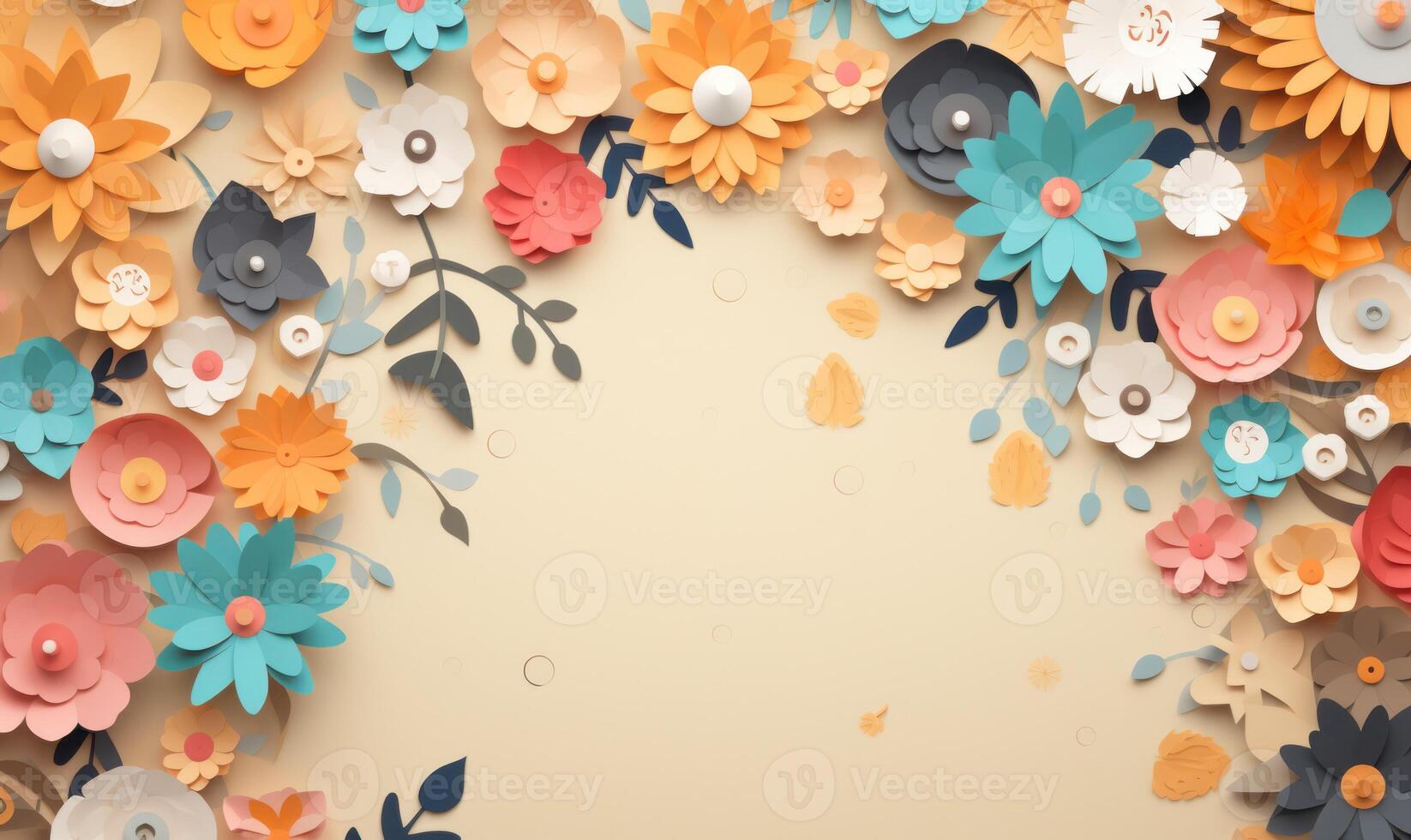 AI generated Abstract floral background paper cut style. Space for text photo