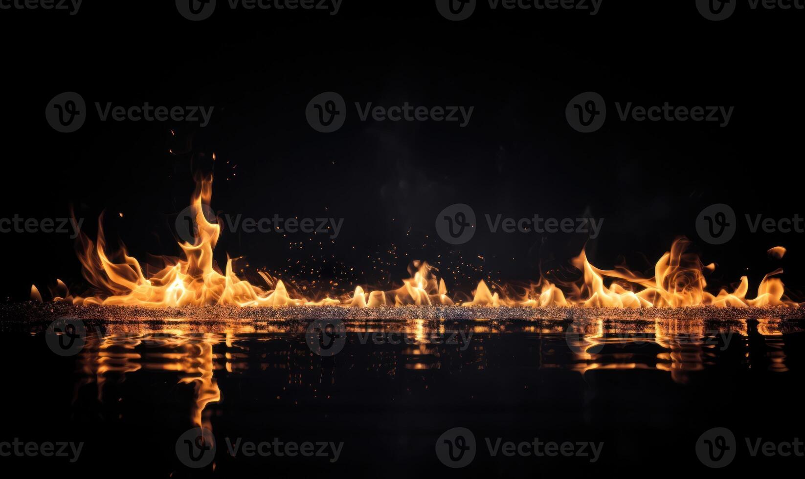 AI generated Fire flames on black background. Abstract blaze fire flame texture background. photo