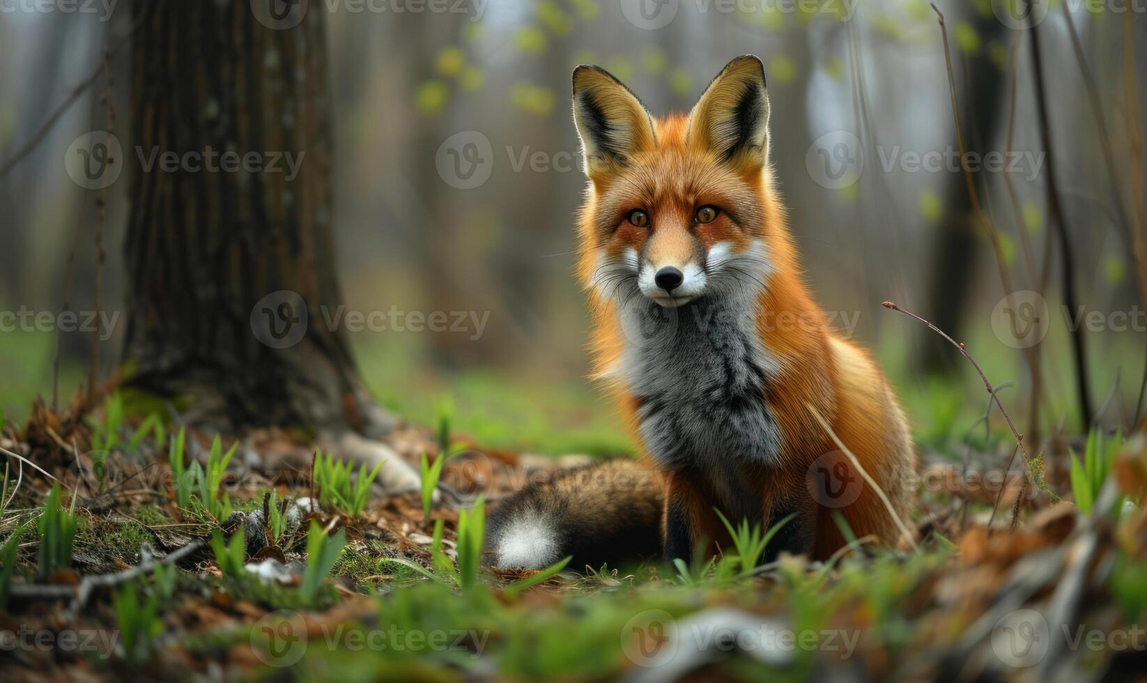 AI generated Red fox Vulpes vulpes in the forest. photo