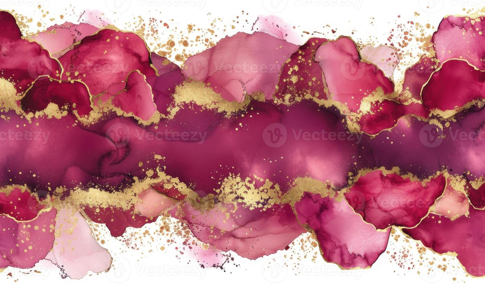 AI generated Abstract pink watercolor background with gold splashes and rose petals photo