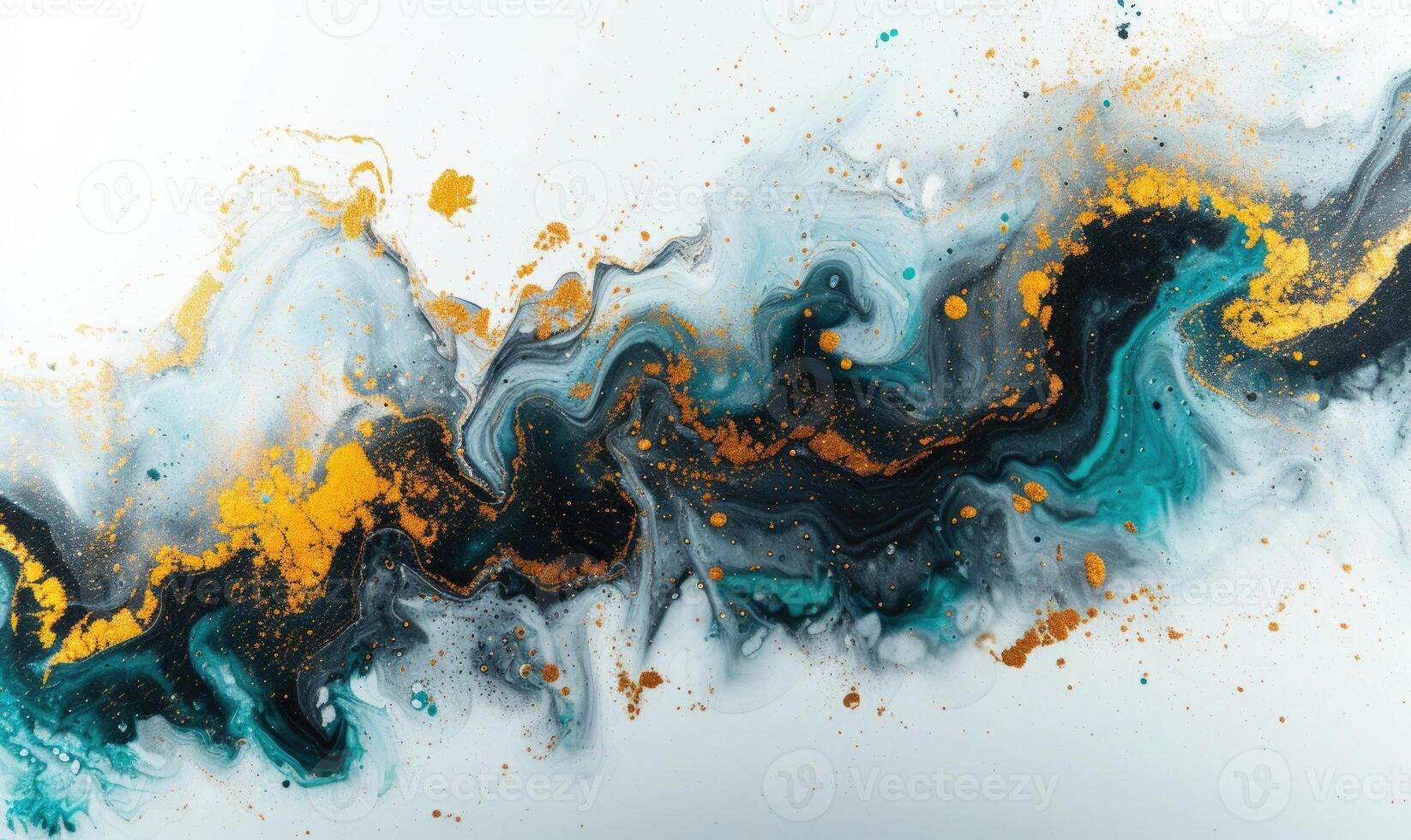 ai generado azul y oro tinta en agua en blanco antecedentes. tinta en agua. foto
