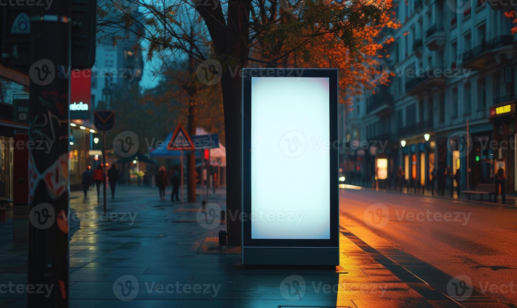 AI generated Blank street billboard on city street. Mock up photo
