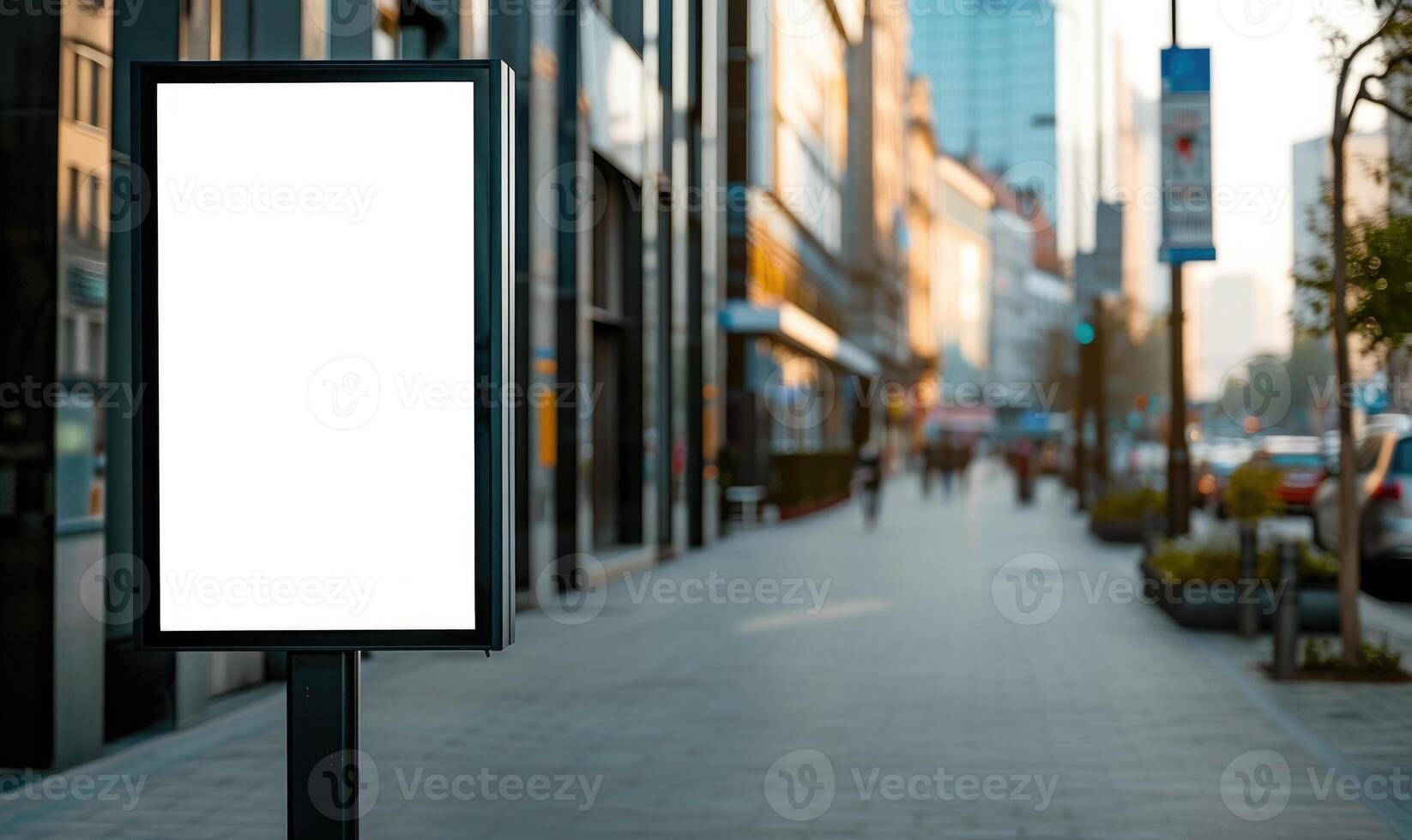 AI generated Blank street billboard on city street. Mock up of vertical advertising stand in the street photo