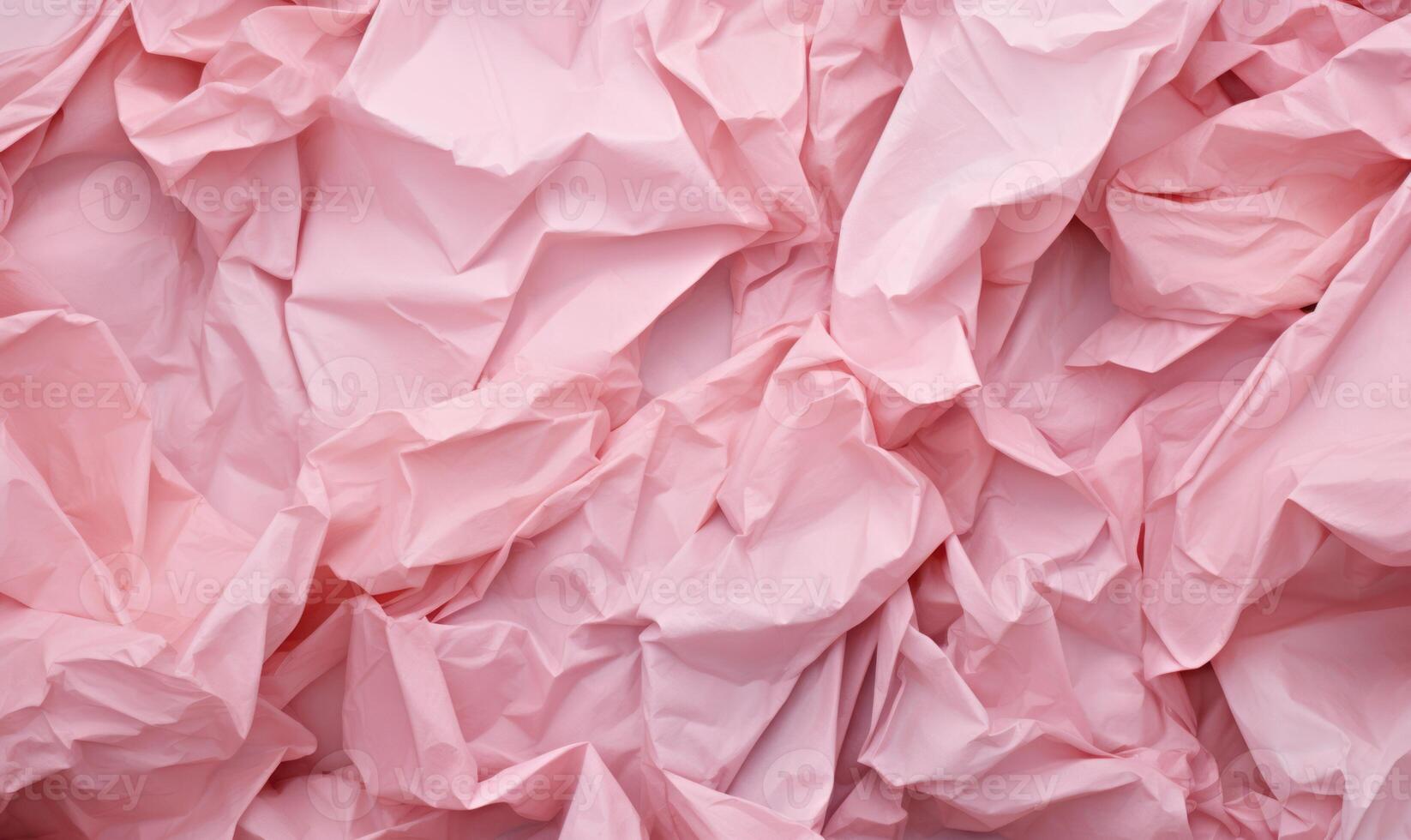 AI generated Pink creased crumpled paper background grunge texture backdrop. photo