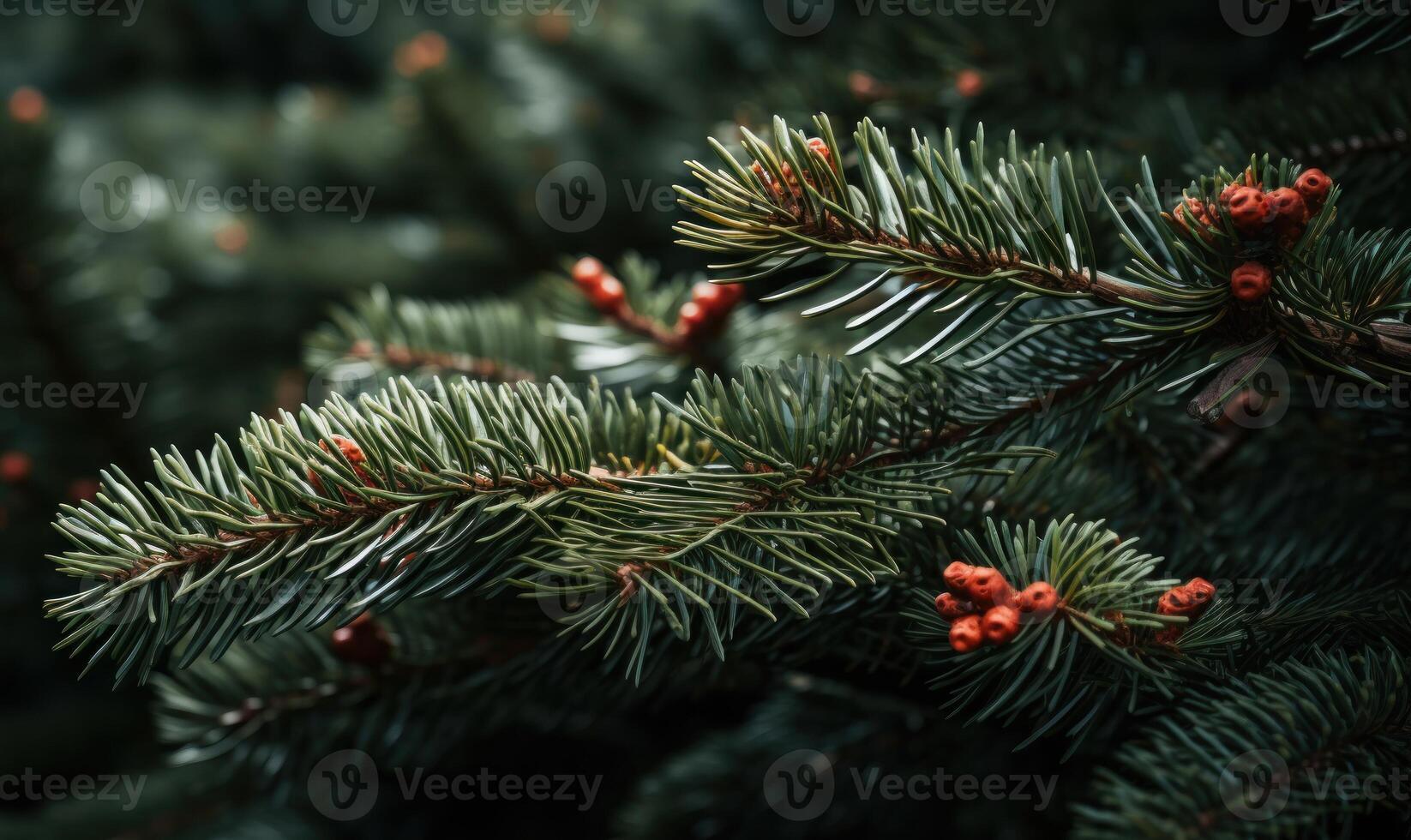 AI generated Pine tree branch with cones close-up. Nature background. photo