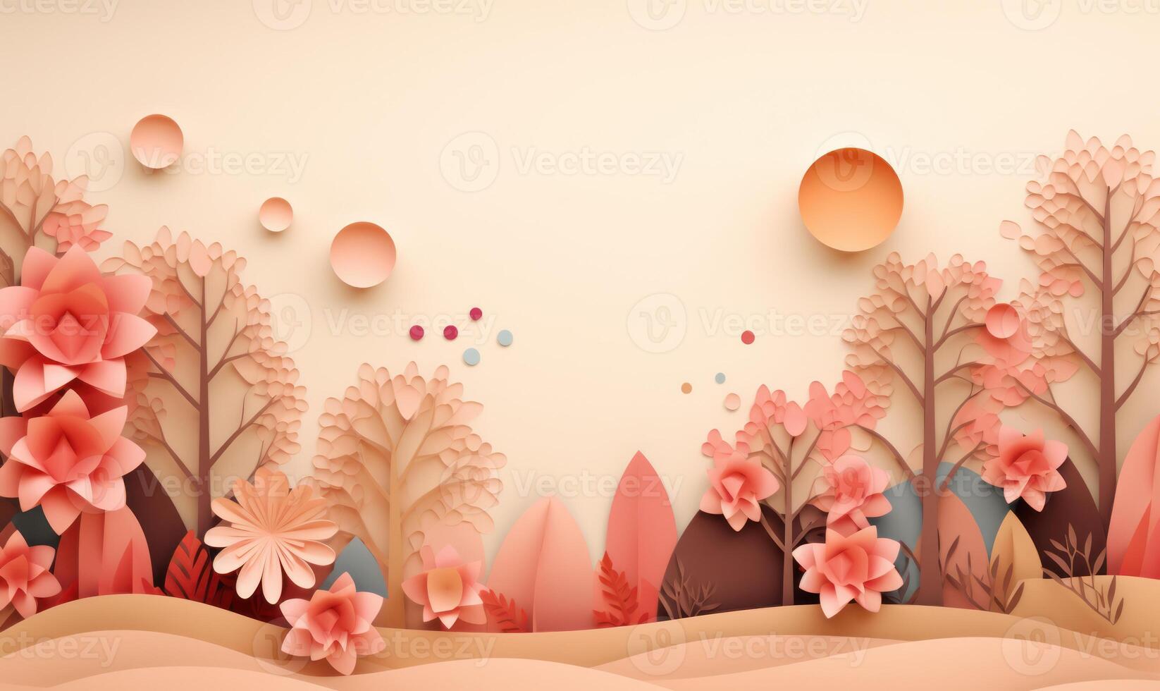 AI generated Abstract floral background paper cut style. Space for text photo