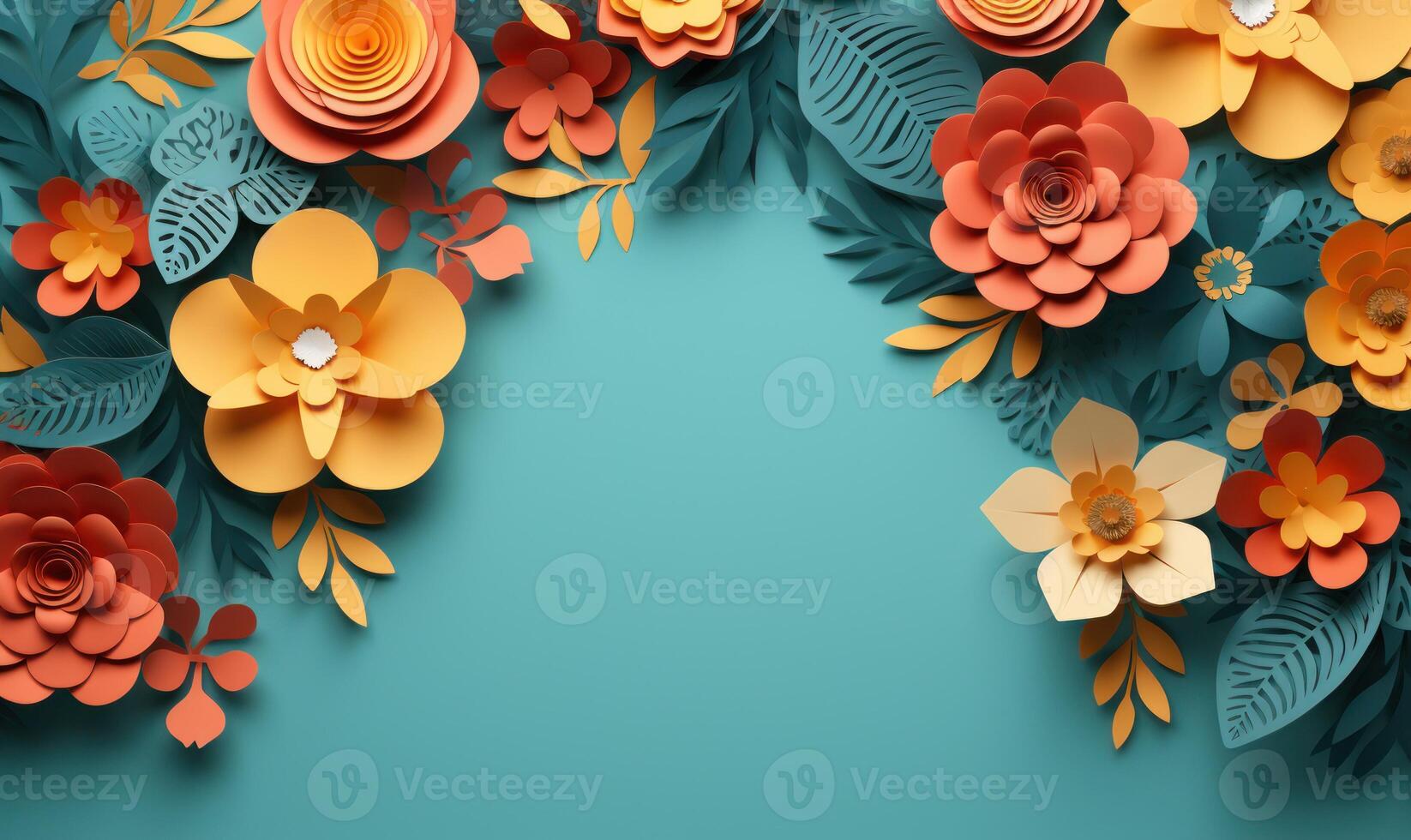 AI generated Abstract floral background paper cut style. Space for text photo