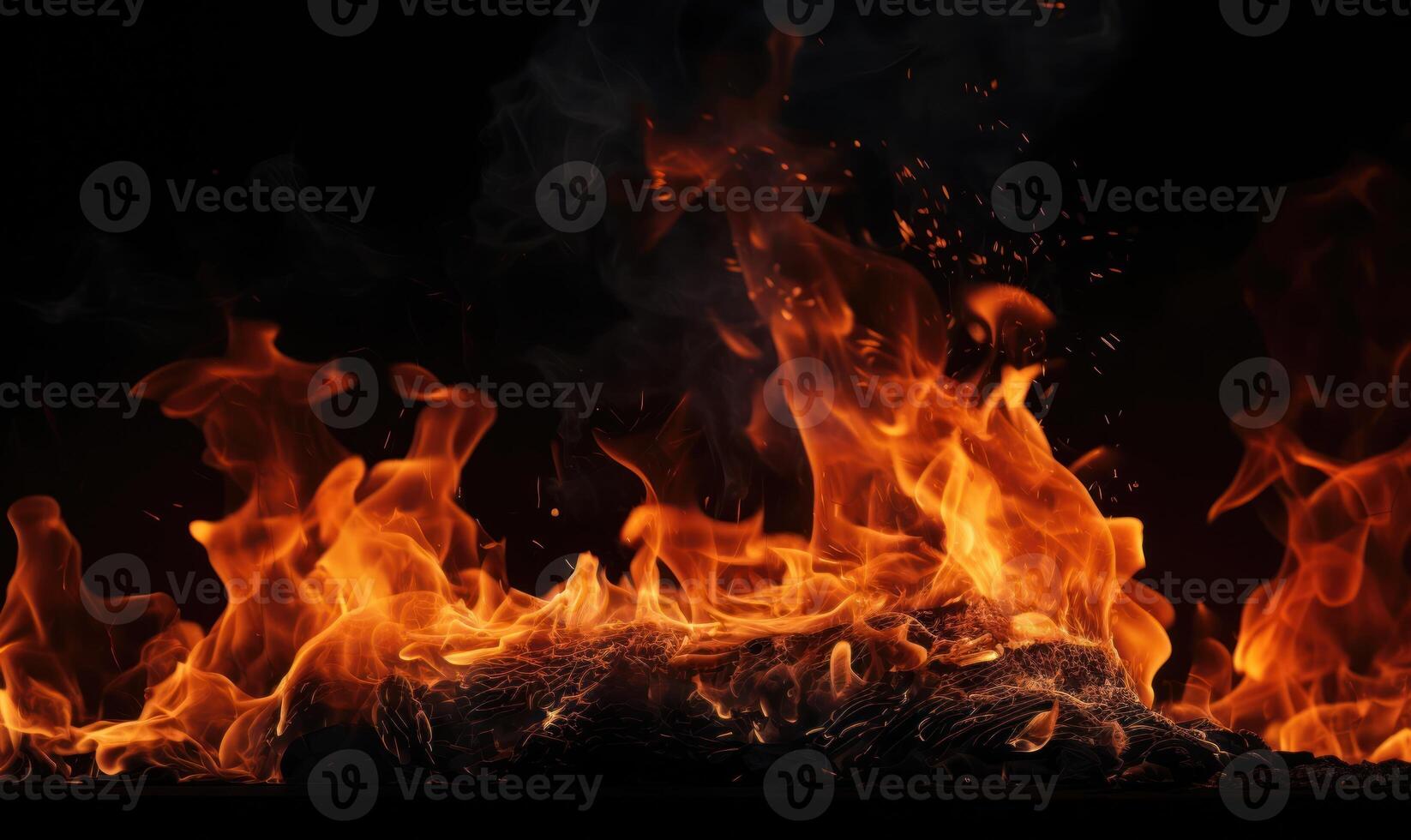 AI generated Fire flames on black background with copy space for text or inscriptions photo
