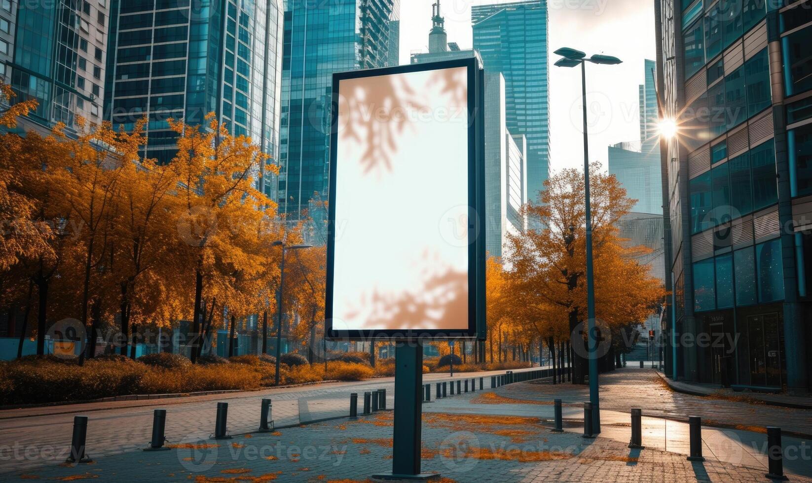 AI generated Blank street billboard on city street. Mock up of vertical advertising stand in the street photo