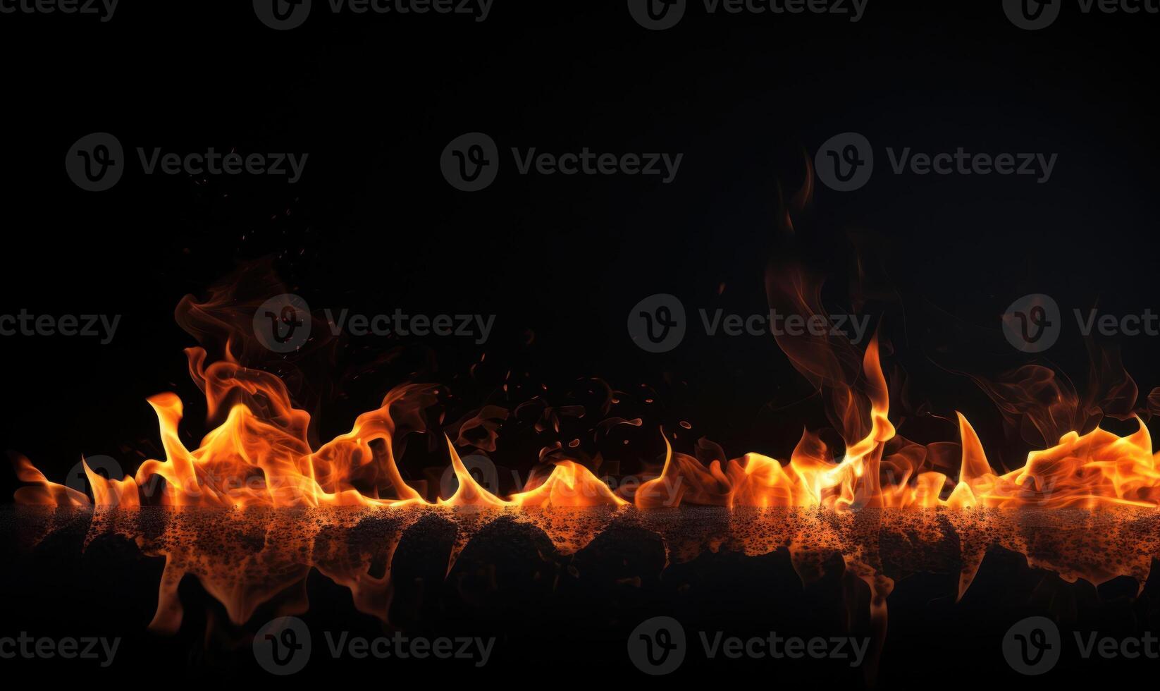 AI generated Fire flames on black background. Abstract blaze fire flame texture background. photo