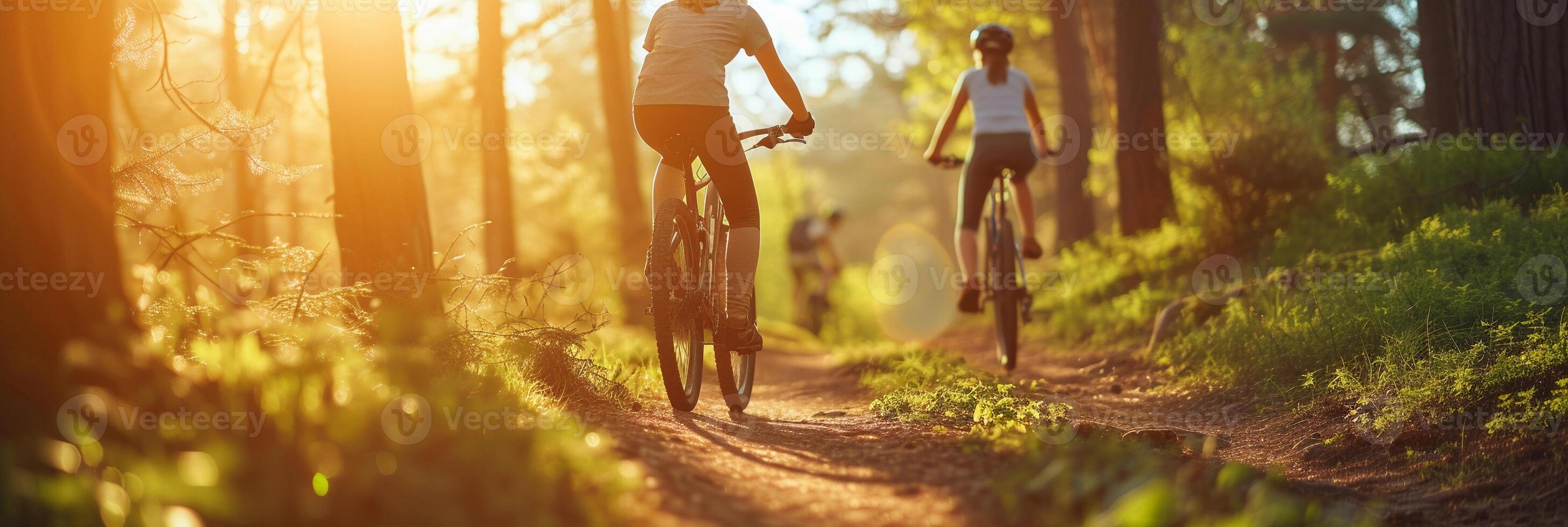 ai generado renovado al aire libre actividades, personas atractivo en al aire libre ocupaciones me gusta andar en bicicleta, senderismo, o jugando Deportes en el agradable primavera clima, antecedentes imagen, generativo ai foto