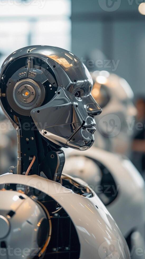 AI generated Robotics Workshop, soft focus lens, Show a workshop filled with advanced robotics, background image, generative AI photo