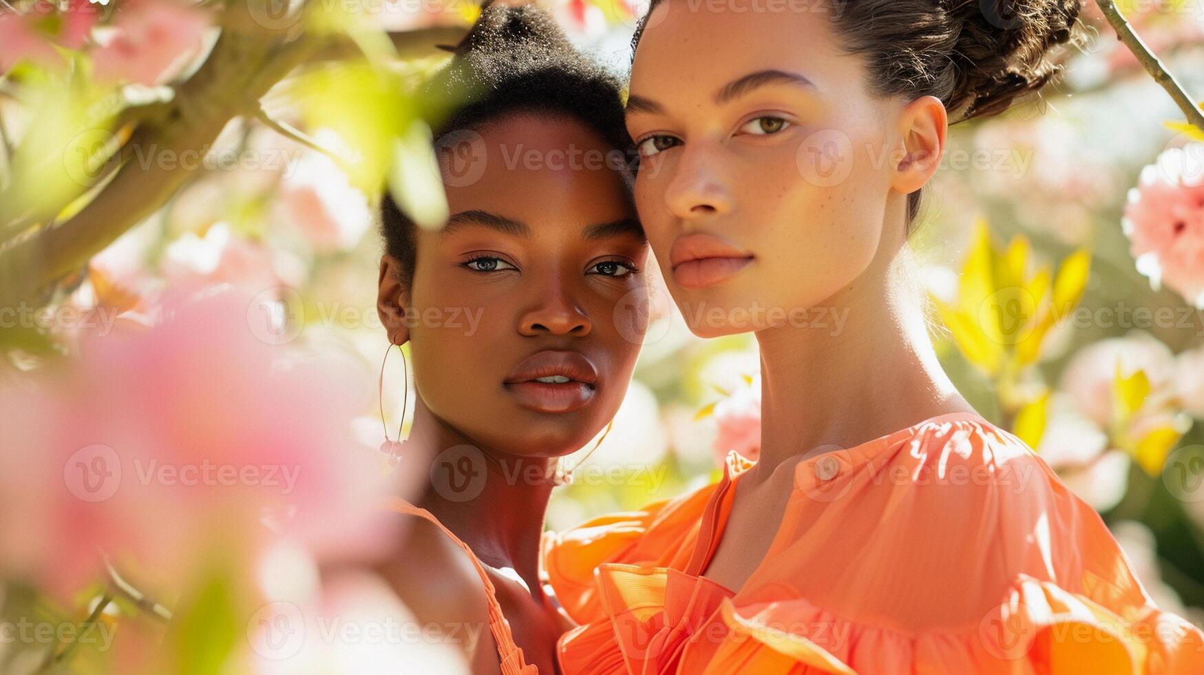 AI generated Spring Fashion Shoot, showcase spring fashion with models in light, background image, generative AI photo