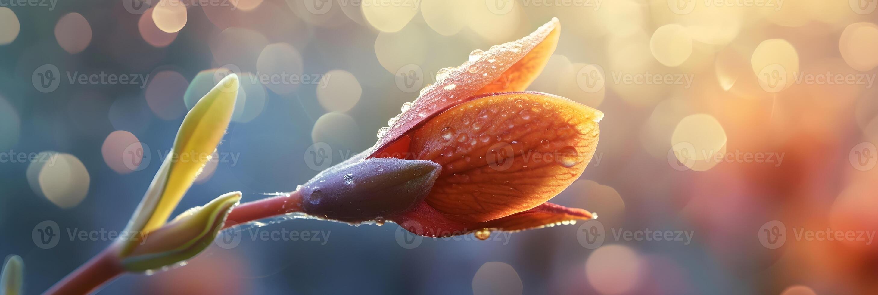 AI generated Gradual unfurling of a flower bud, background image, generative AI photo