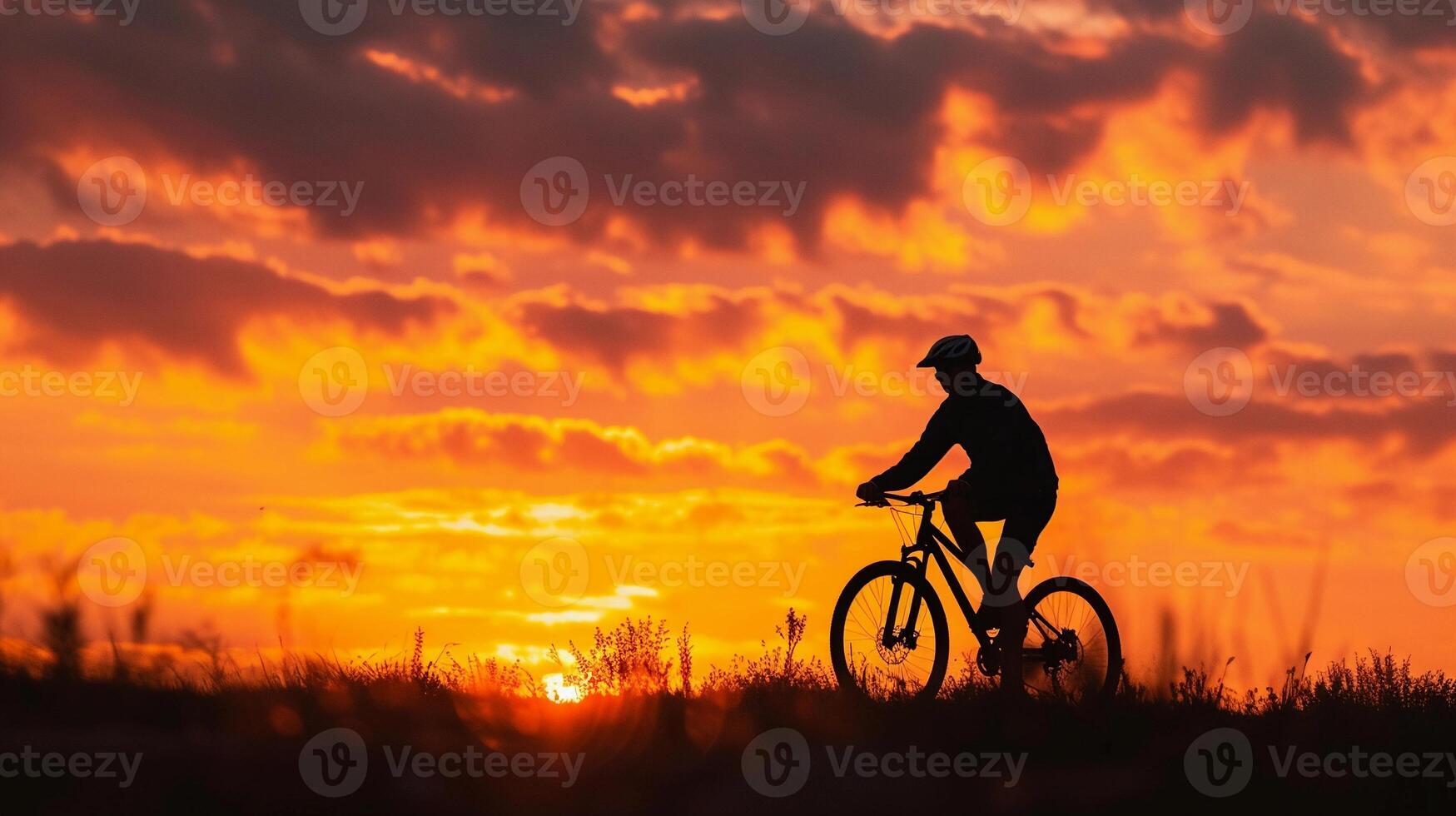 AI generated Cyclist at Sunset, background image, generative AI photo