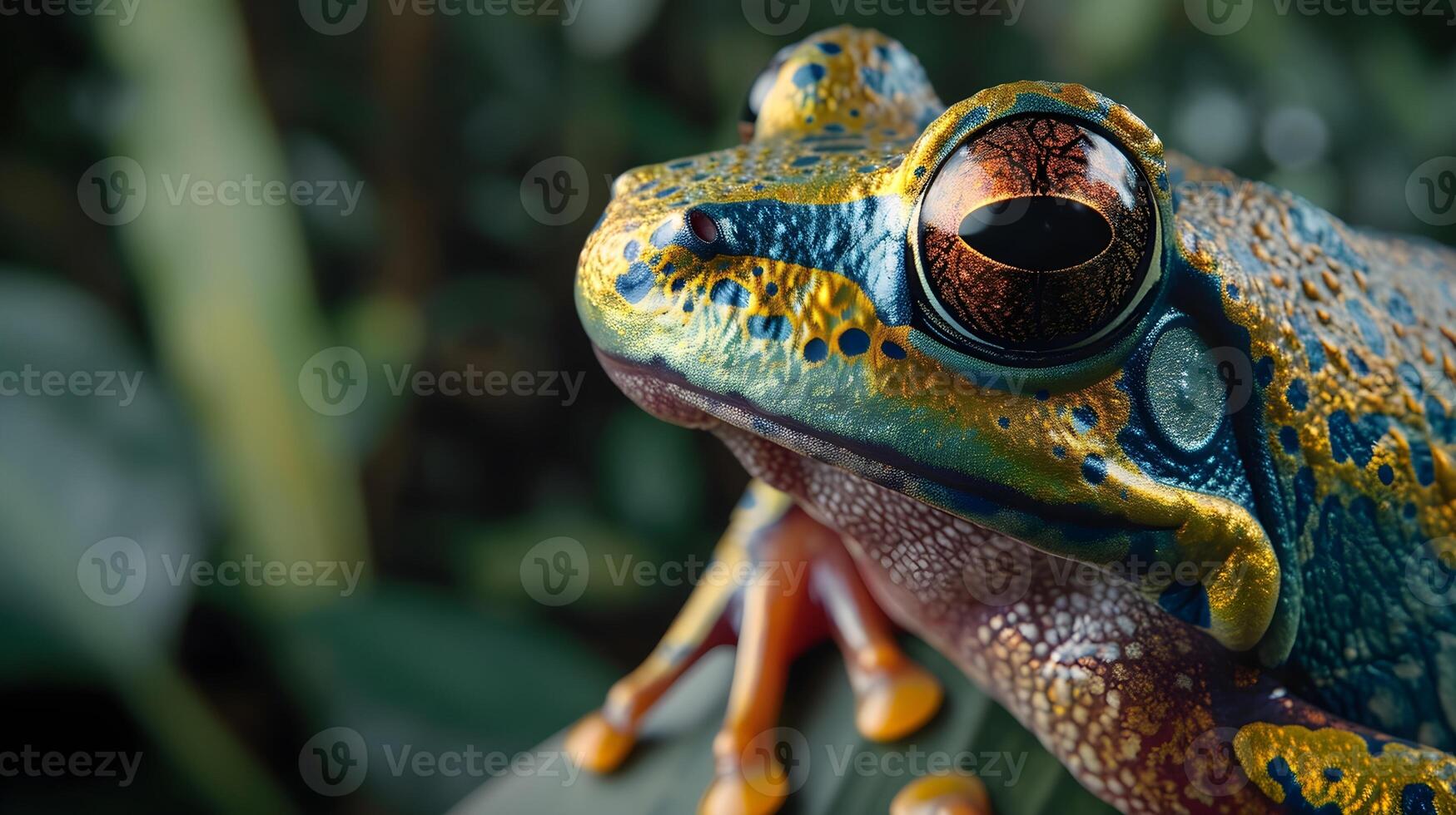 AI generated Colorful and textured skin of a rainforest frog, background image, generative AI photo