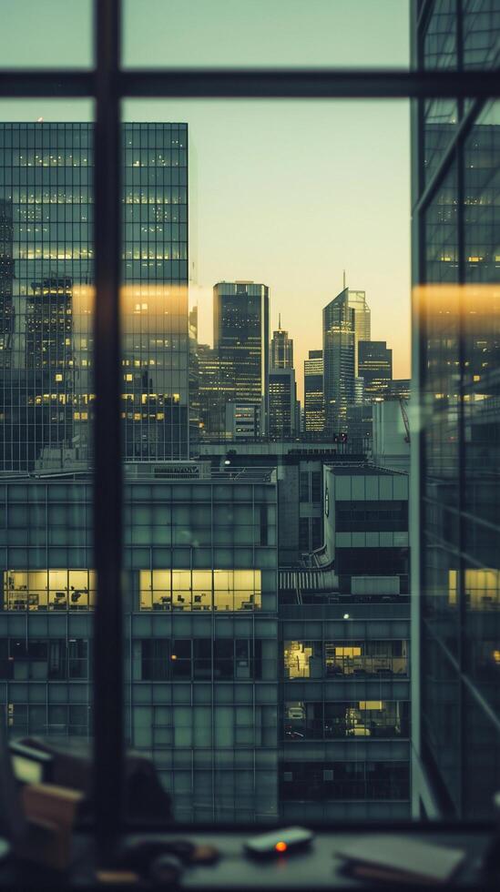 AI generated Cityscape Through the Window, background image, generative AI photo
