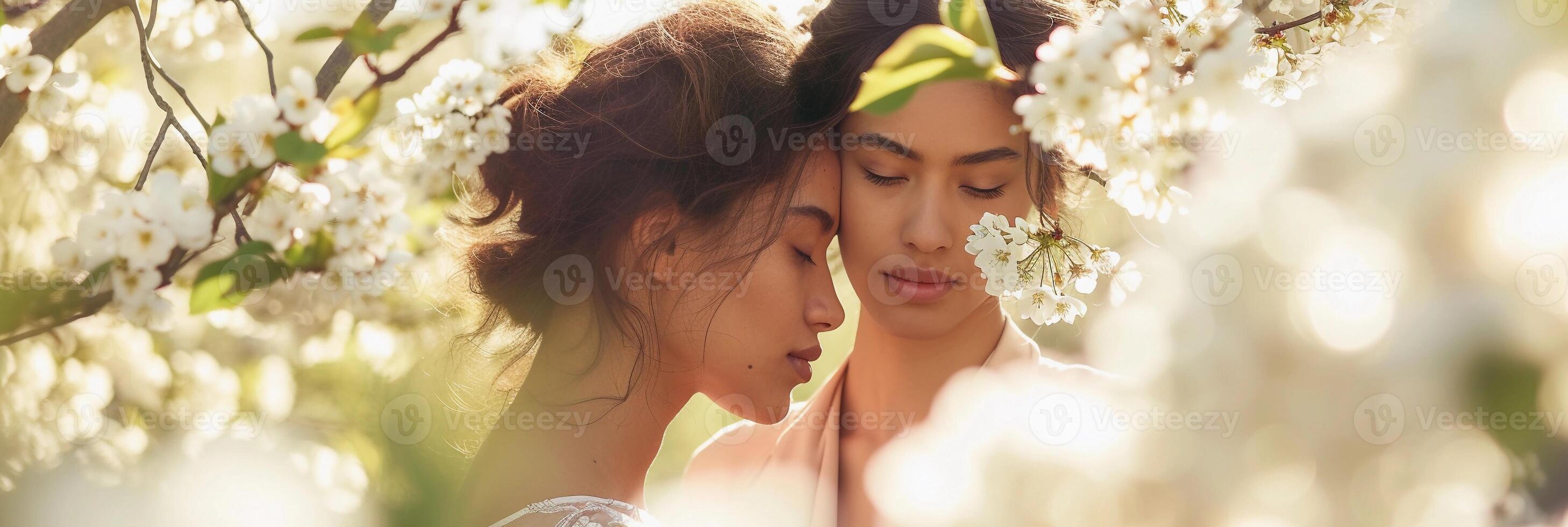 AI generated Spring Fashion Shoot, showcase spring fashion with models in light, background image, generative AI photo