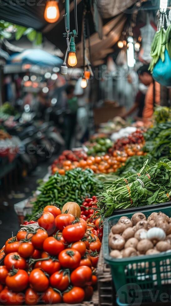 AI generated Local Market Discovery, showcase a traveler exploring a vibrant local market, background image generative AI photo