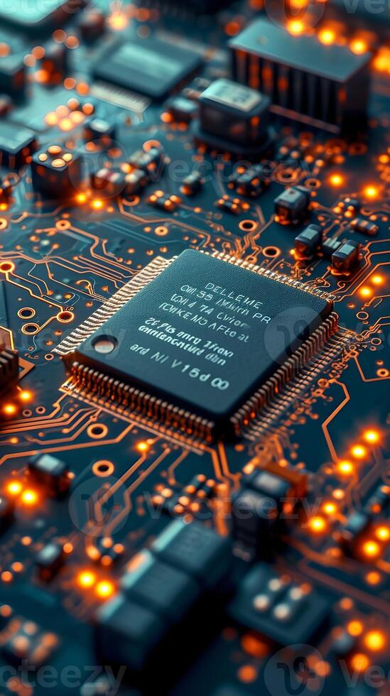 AI generated Electronic microcosm of a macro circuit board, background image, AI generated photo