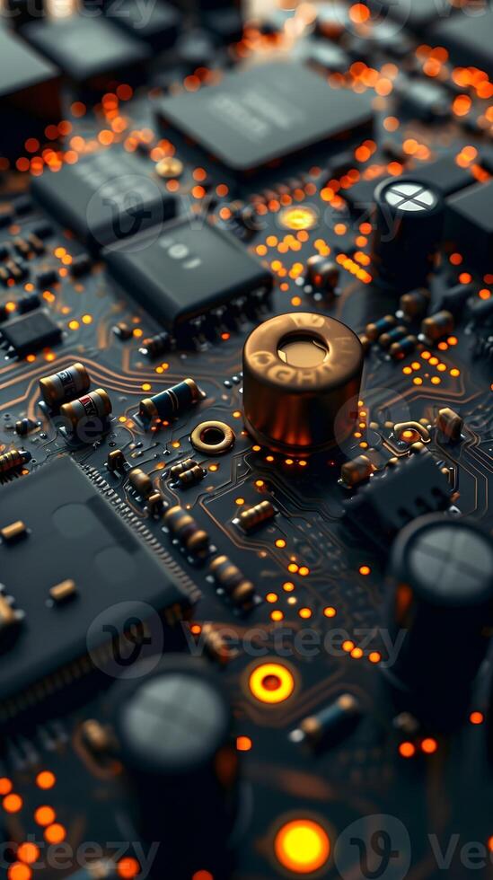AI generated Electronic microcosm of a macro circuit board, background image, AI generated photo