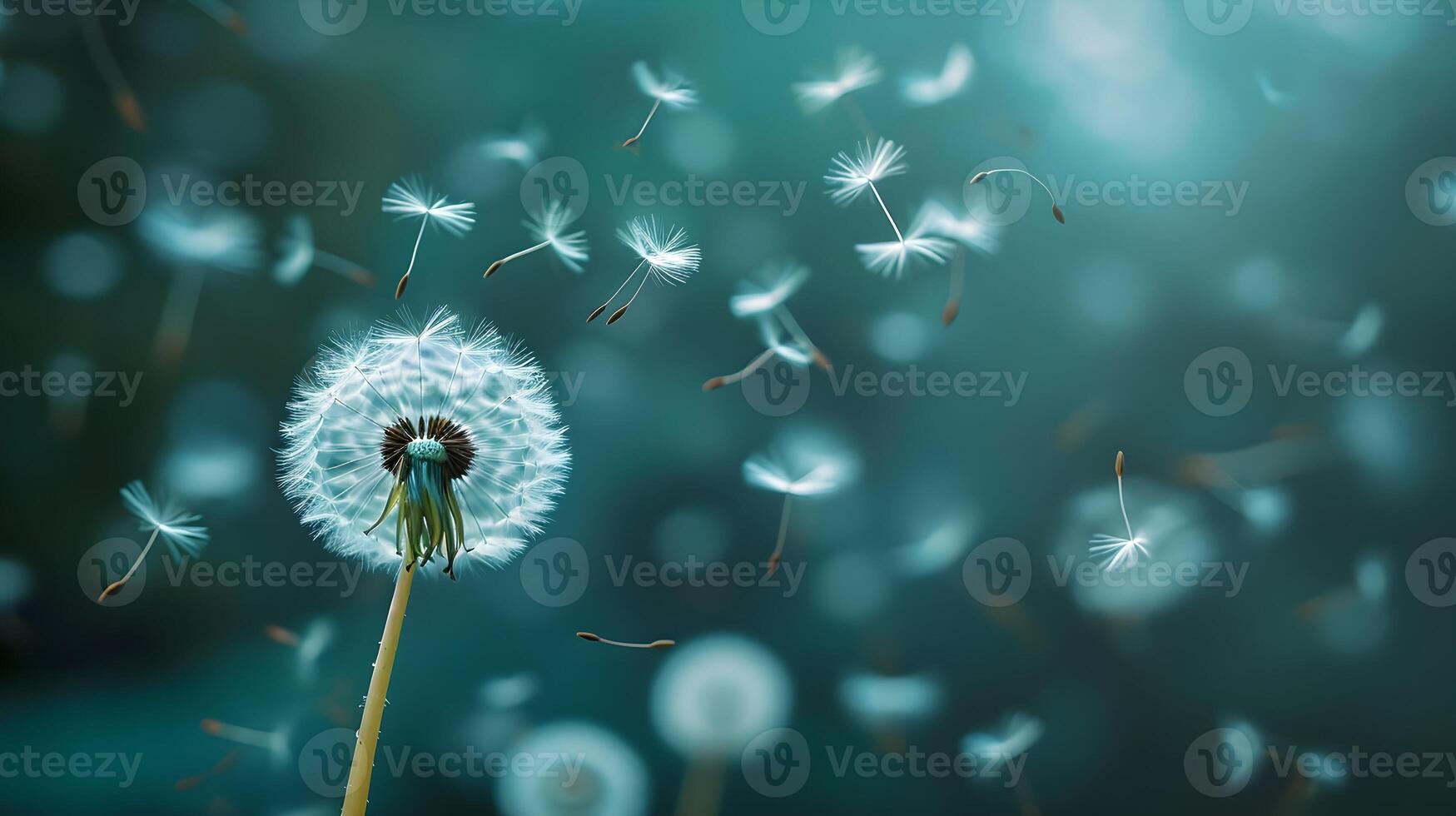 AI generated Freeze the moment when dandelion seeds are released into the air, background image, generative AI photo