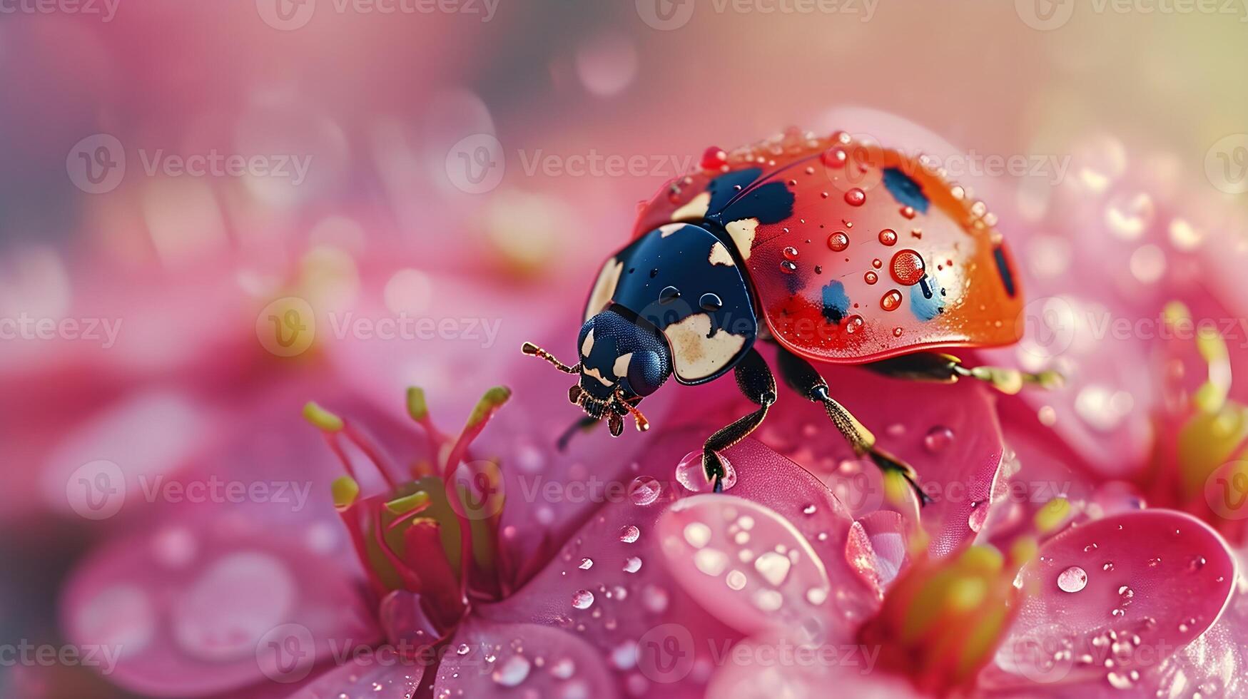 AI generated Get an up-close view of a ladybug, showcasing its vibrant colors, background image, generative AI photo