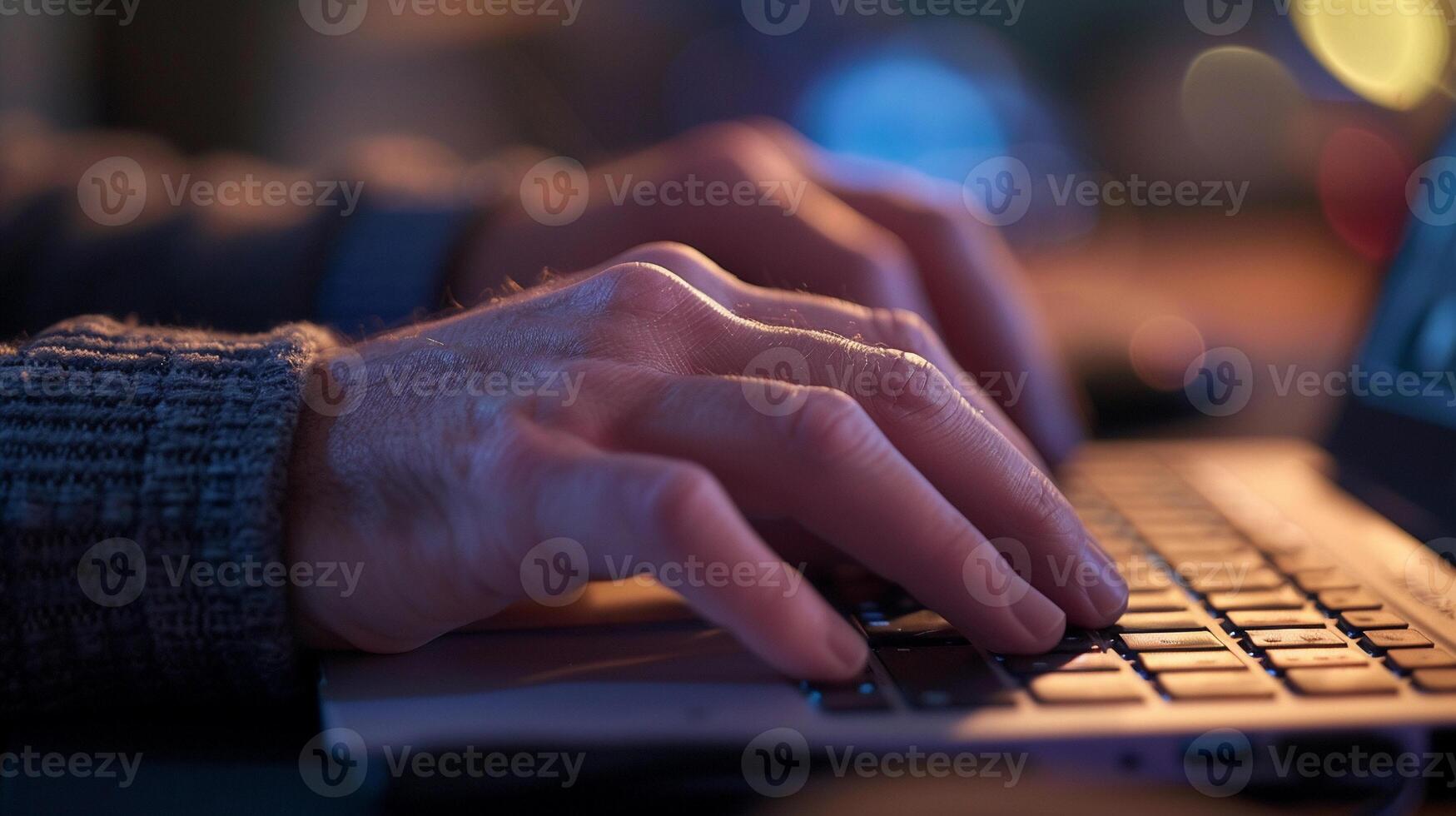 AI generated Zoom in on a person's hands typing on a keyboard, background image, generative AI photo