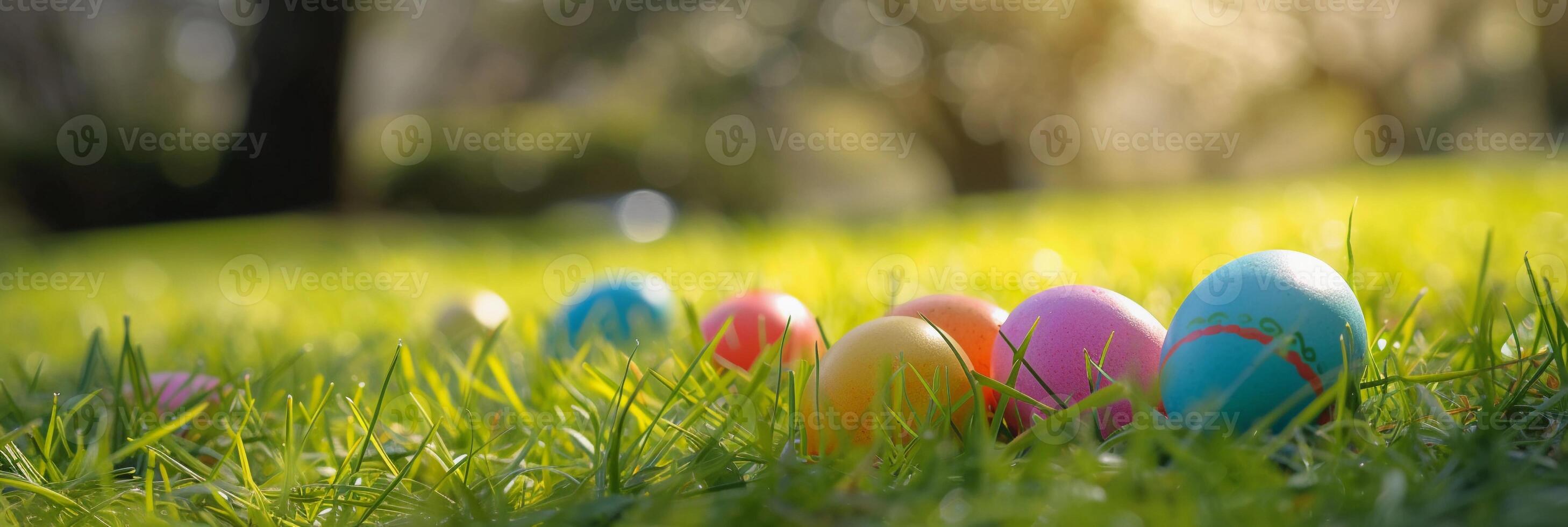 AI generated Easter Egg Hunt, background image, generative AI photo