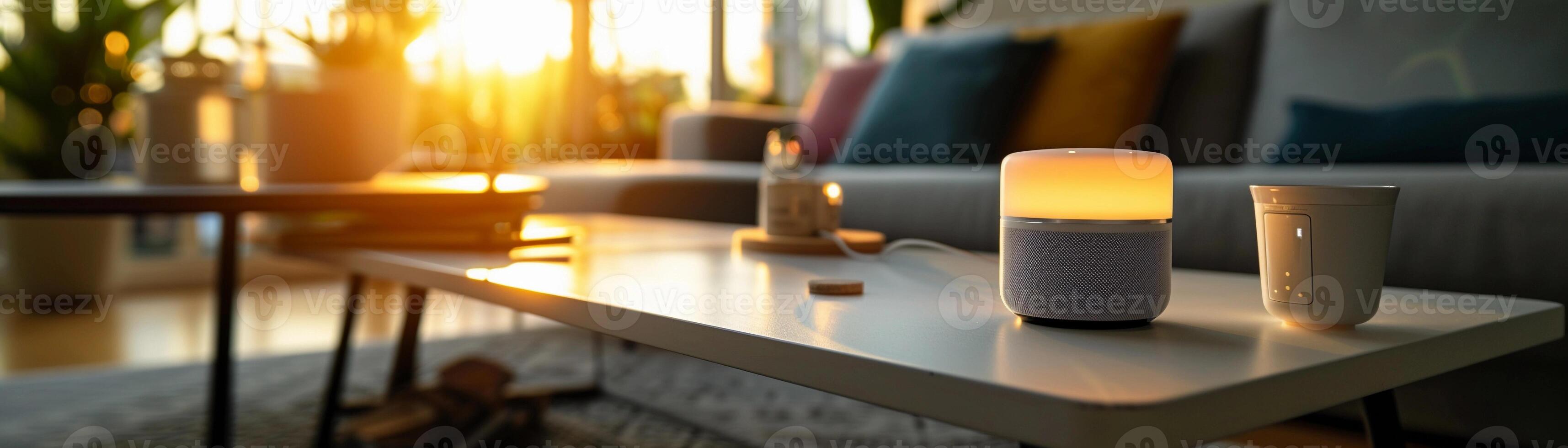 AI generated Smart Home Integration, Capture a scene where various smart home devices seamlessly work together in a modern living space, background image, generative AI photo