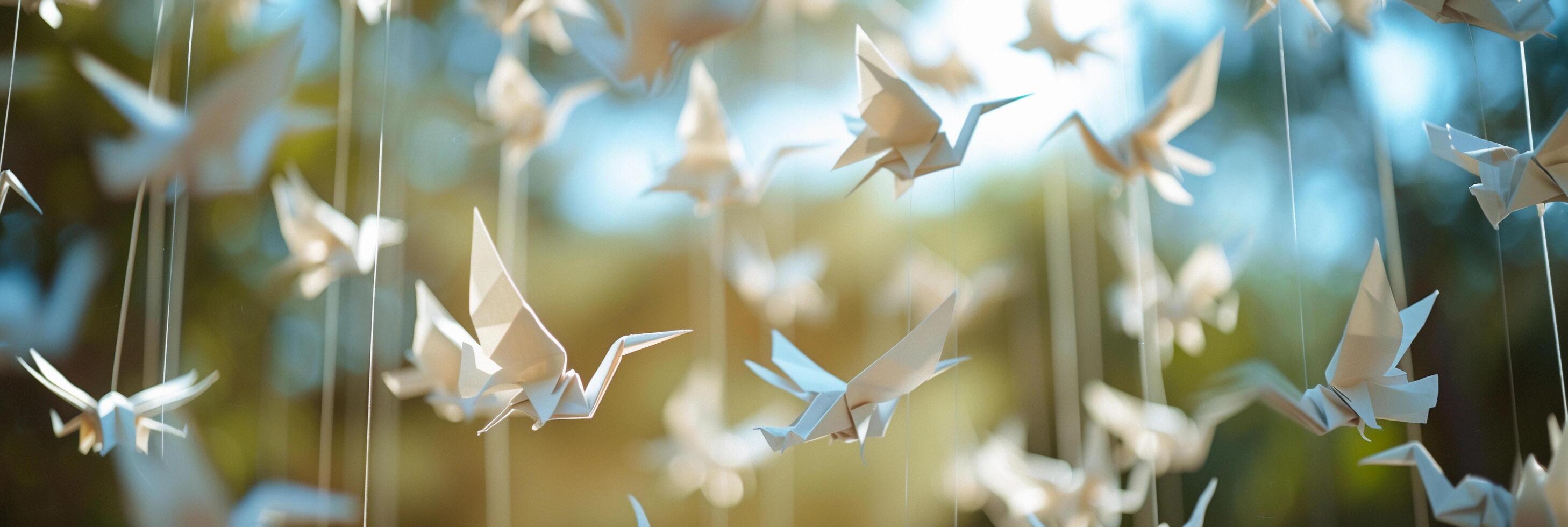 AI generated Paper Crane Cascade, background image, generative AI photo