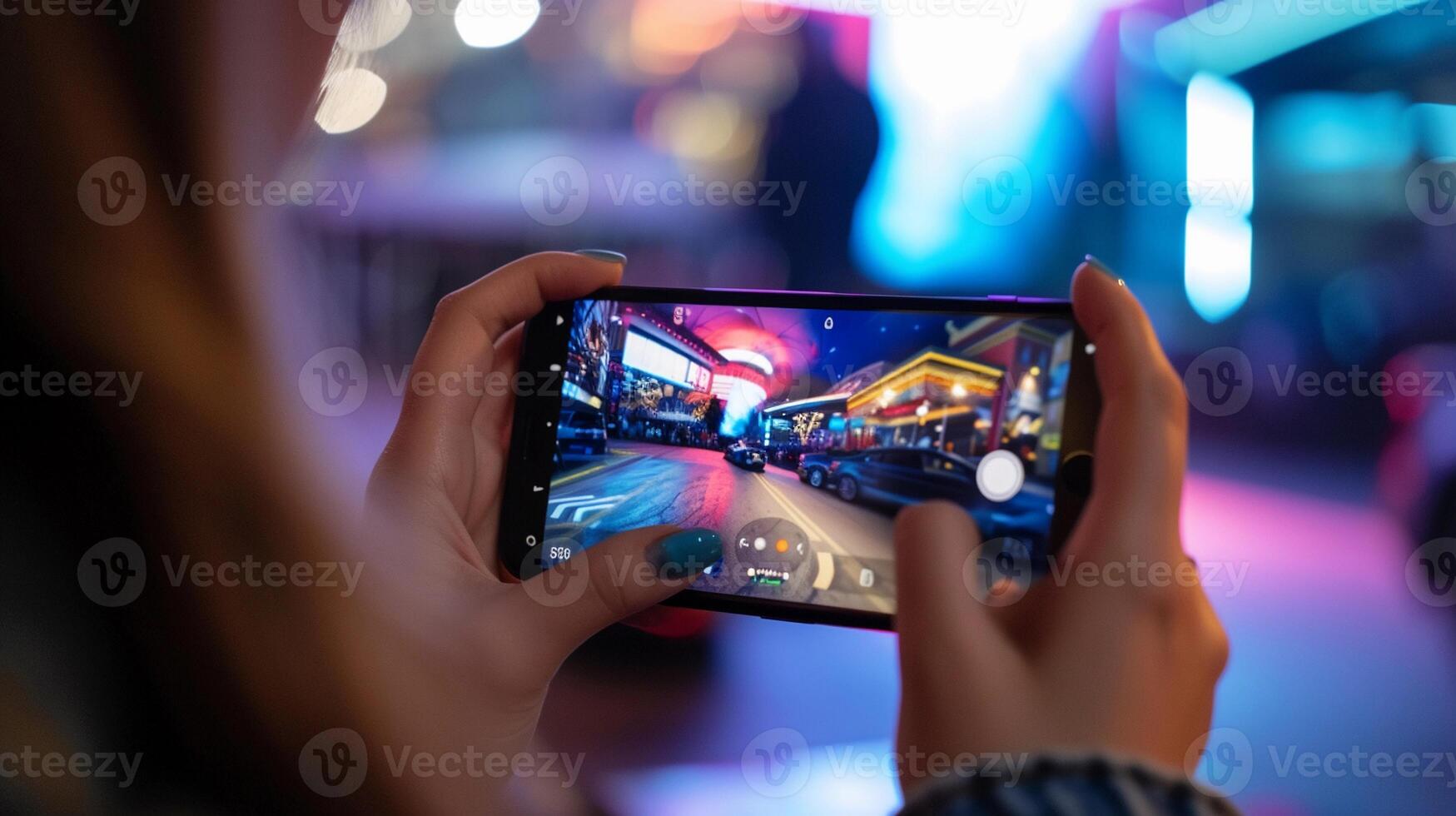 AI generated Augmented Reality Gaming, illustrate a person playing an augmented reality game, background image, generative AI photo