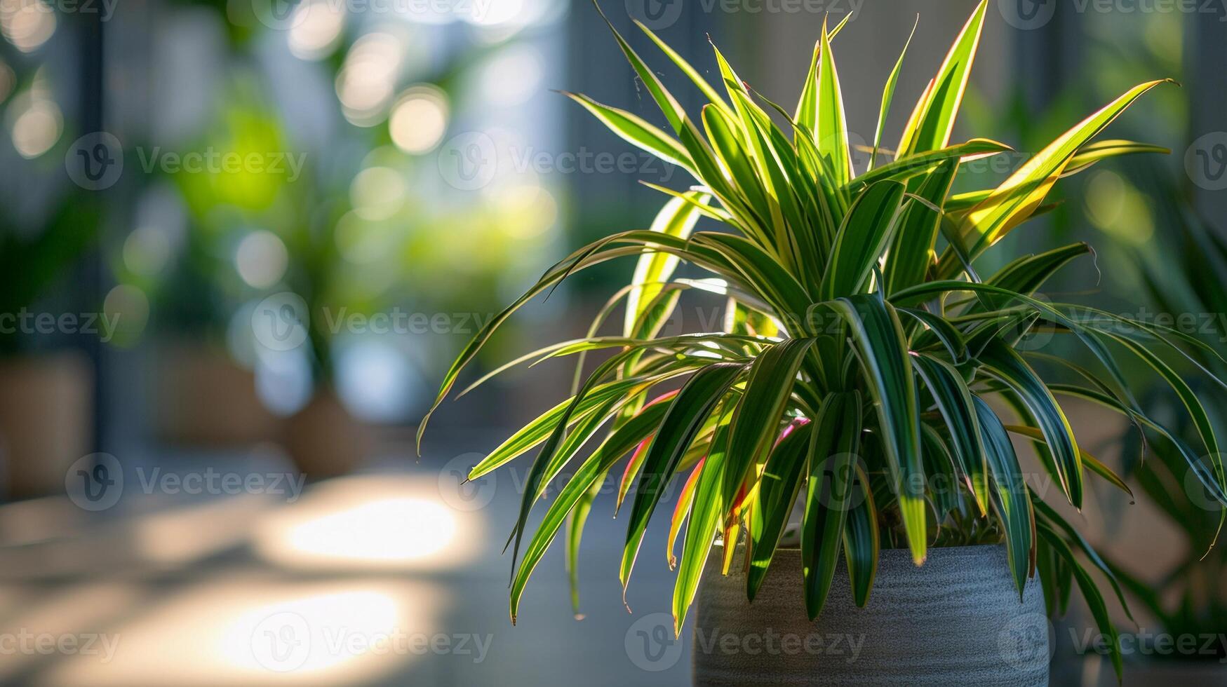 AI generated Office Plantscape, Showcase a variety of indoor plants strategically placed around the office, background image, generative AI photo