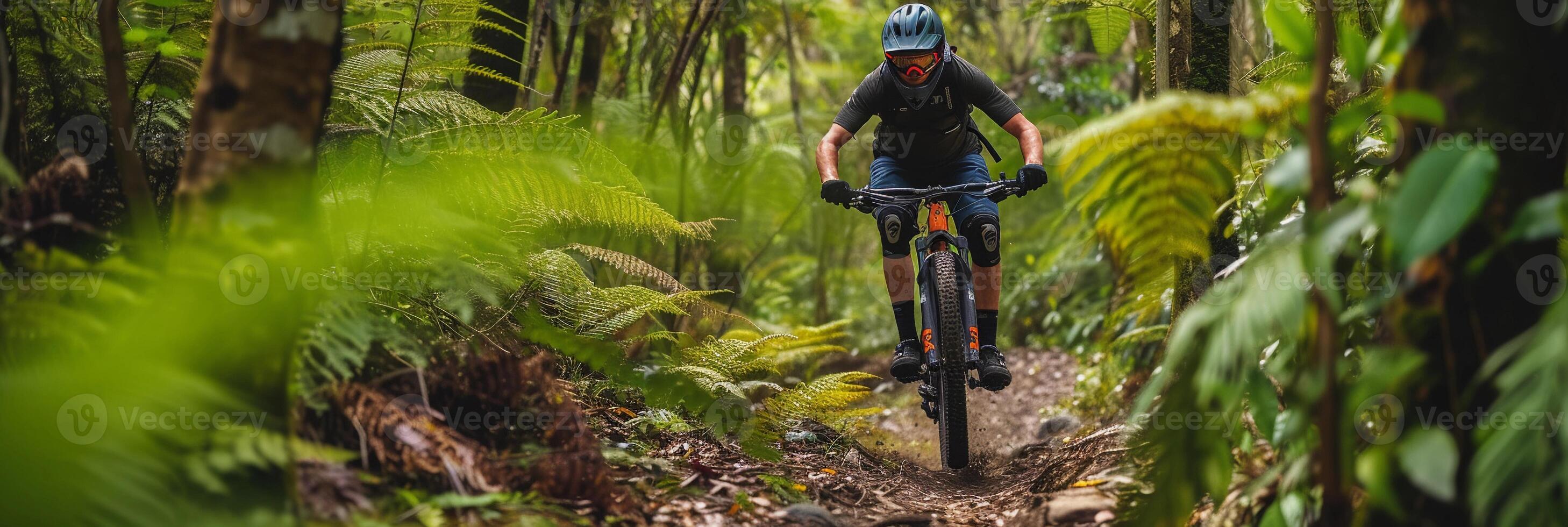 AI generated Mountain Biking Trail, background image, generative AI photo