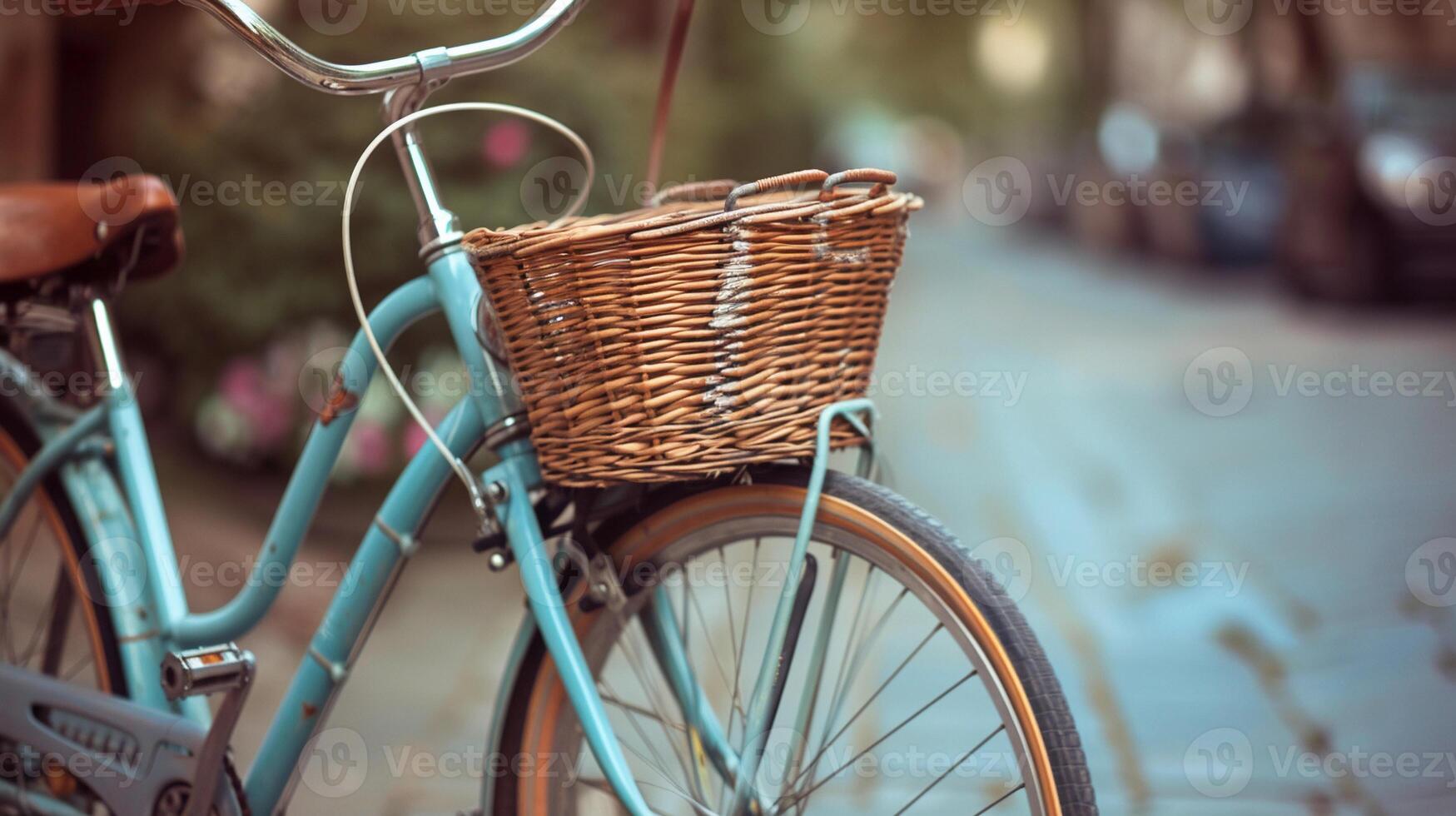 AI generated Retro Bicycle with Basket, background image, generative AI photo