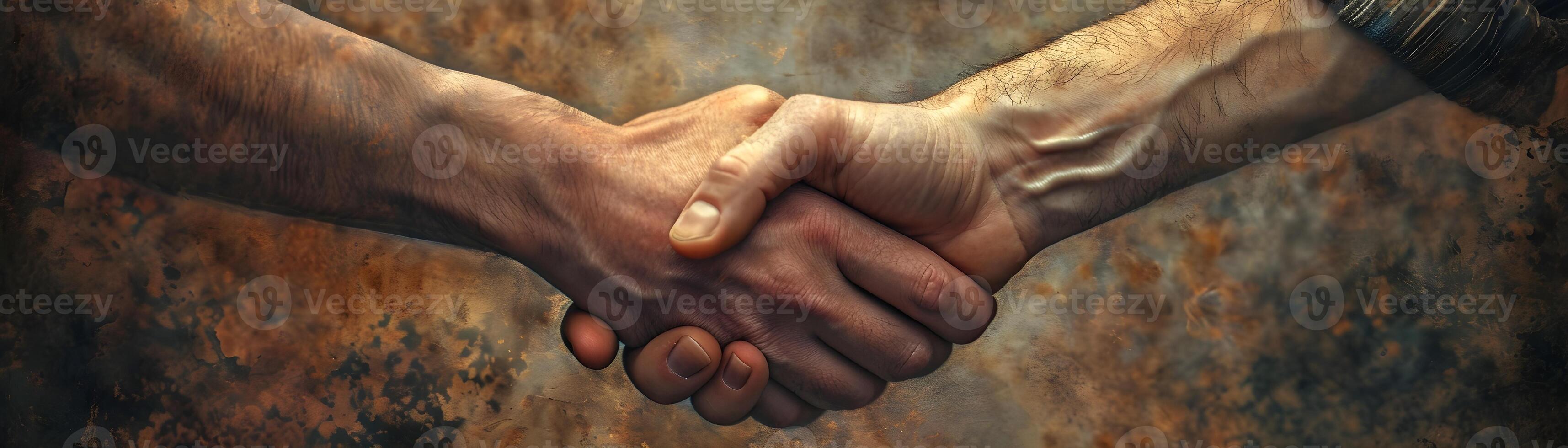 AI generated Portrait of shaking hands on textured background, background image, generative AI photo