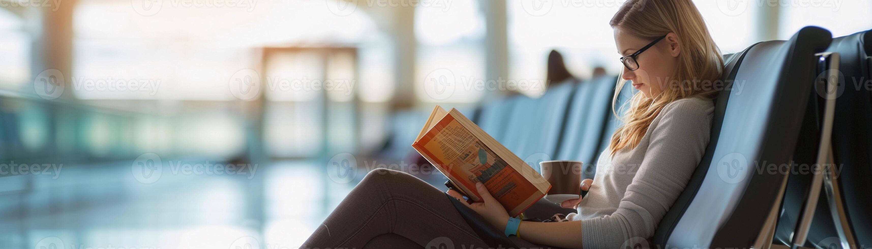 AI generated Airport Lounge Relaxation, a traveler enjoying a quiet moment in an airport lounge, background image, generative AI photo