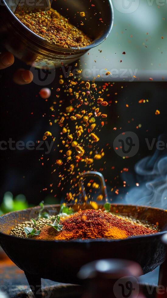 AI generated Cooking Action with Spices, background image, generative AI photo