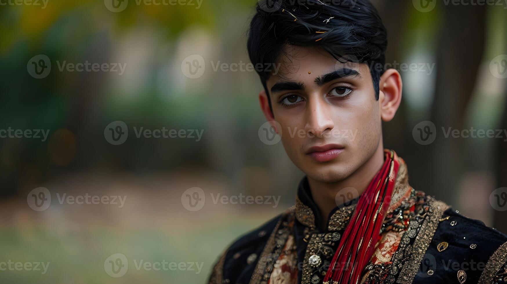 AI generated Portrait of young indian male wearing traditional indian clothes, generative AI photo