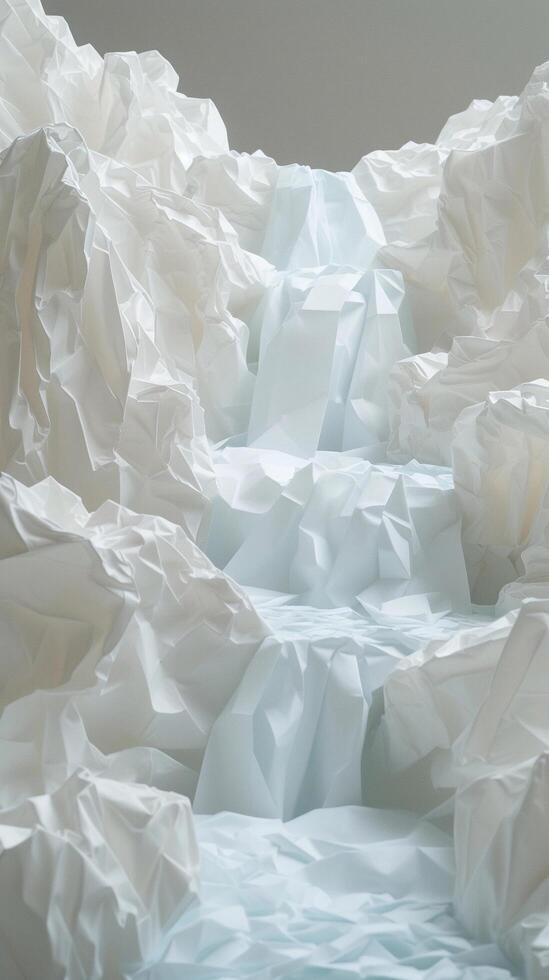 AI generated Origami Waterfall, a waterfall made entirely of folded paper, background image, generative AI photo