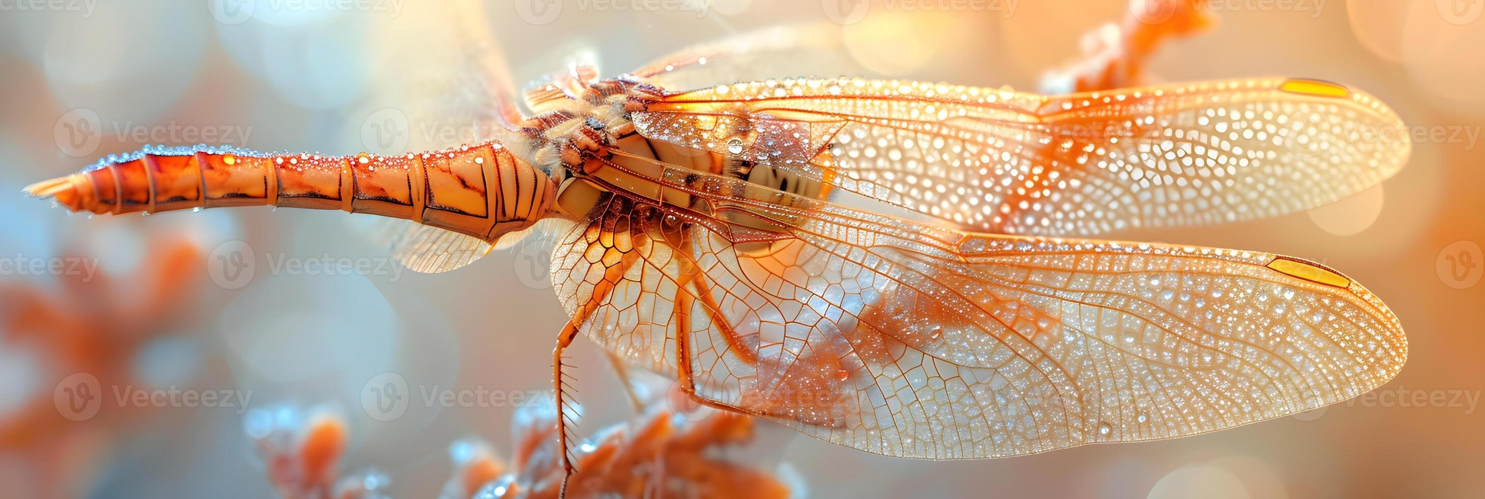 AI generated Capture the translucent beauty of a dragonfly's wings, emphasizing their intricate veining and iridescence, background image, generative AI photo