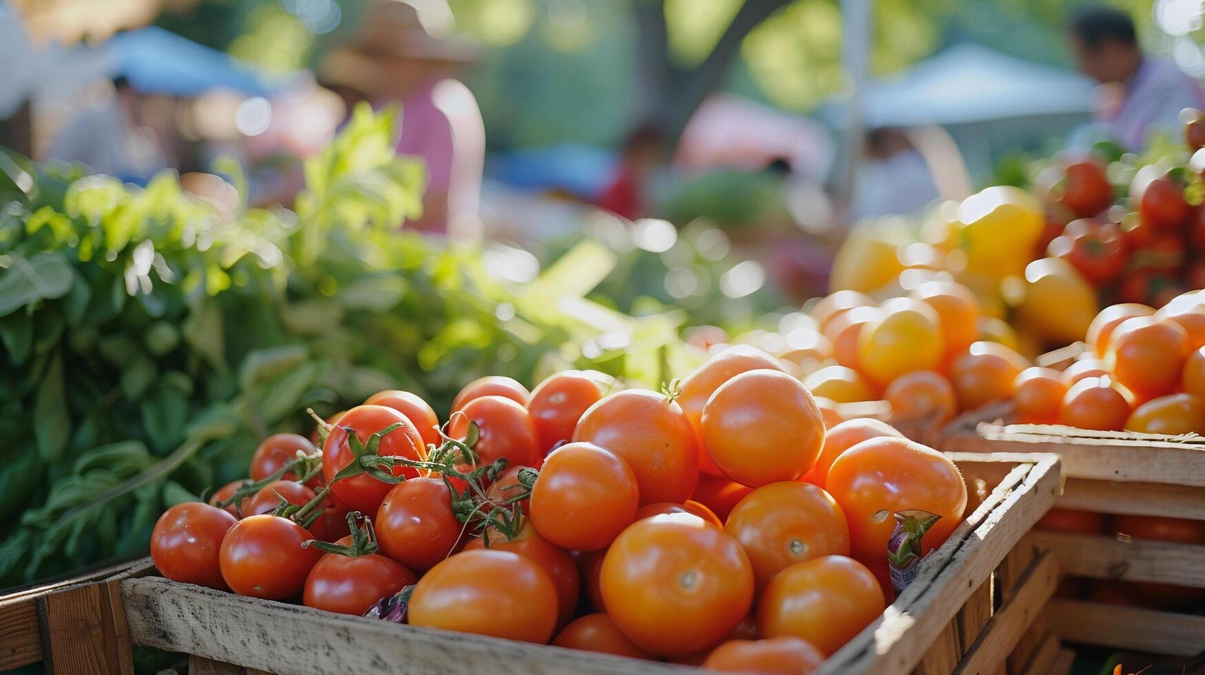 AI generated Farmers' Market Bounty, farmers' market scene with stalls brimming with fresh produce and flowers, background image, generative AI photo