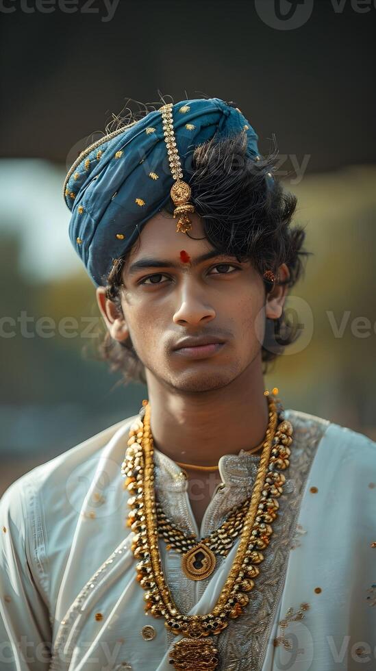 AI generated Portrait of young indian male wearing traditional indian clothes, generative AI photo