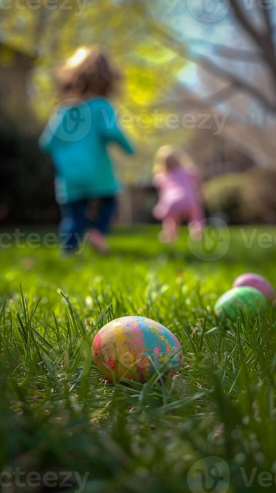 AI generated Easter Egg Hunt, background image, generative AI photo