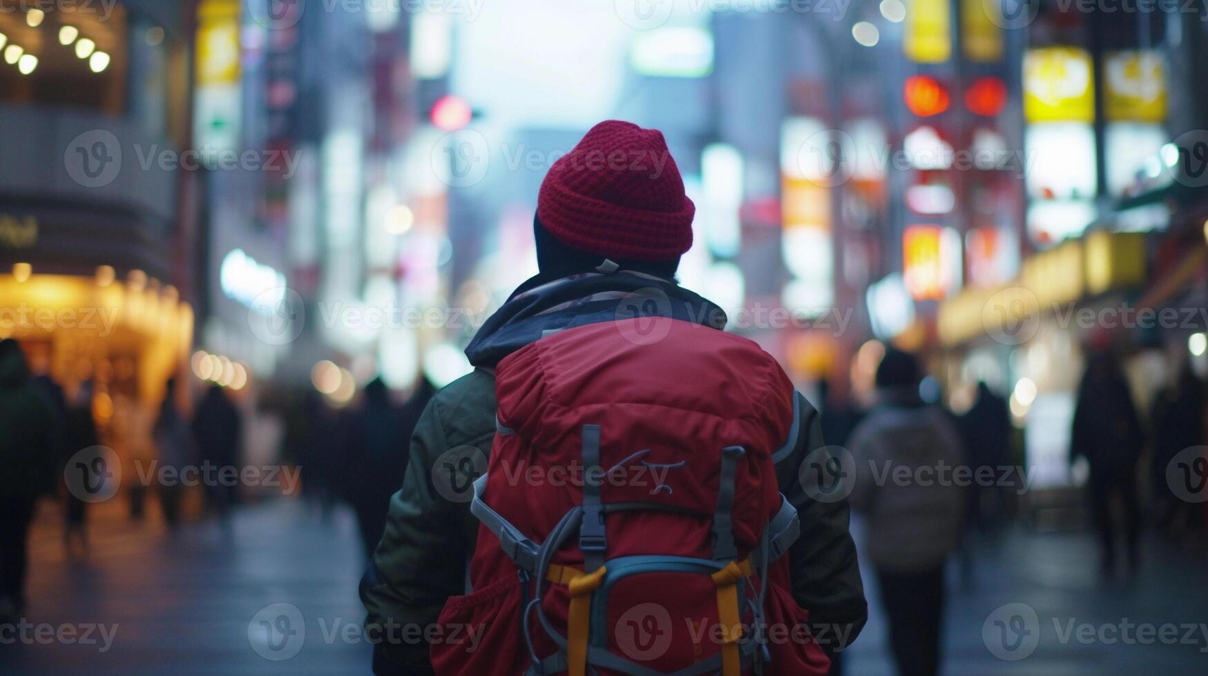 AI generated Solo Backpacker, lone backpacker against a stunning natural backdrop, background image generative AI photo