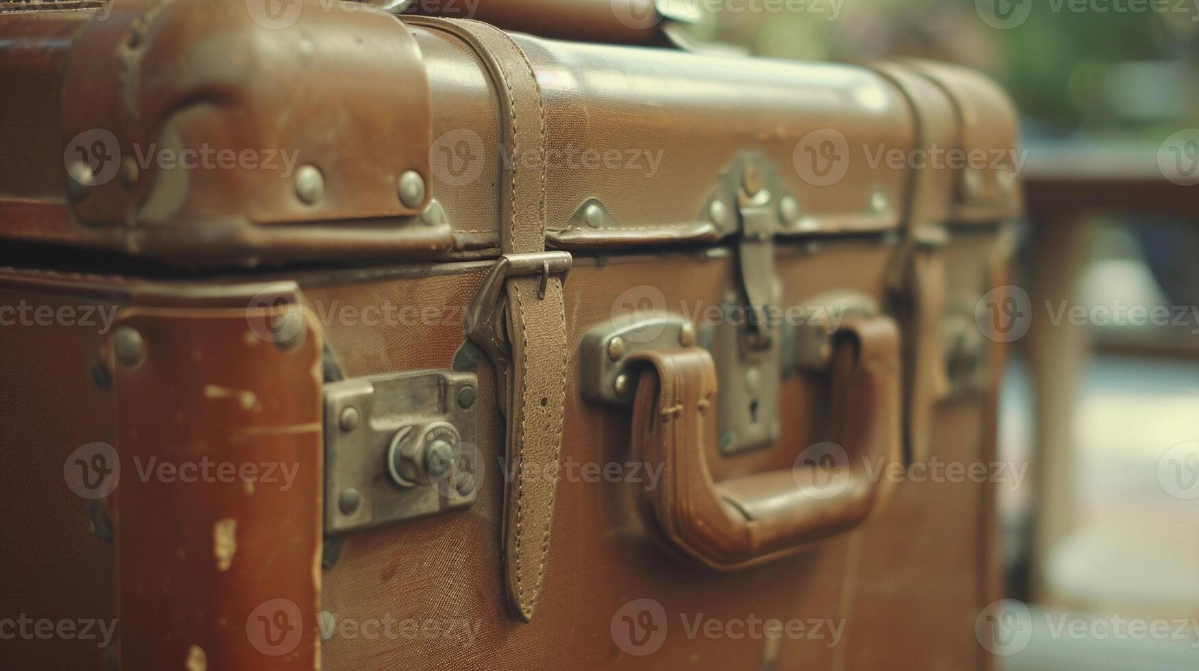 ai generado capturar un Clásico maleta abierto con viaje esenciales derramar afuera, antecedentes imagen generativo ai foto