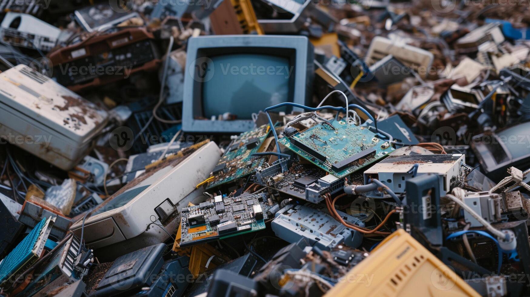 AI generated E-Waste Awareness, create an image that raises awareness about electronic waste, background image, generative AI photo